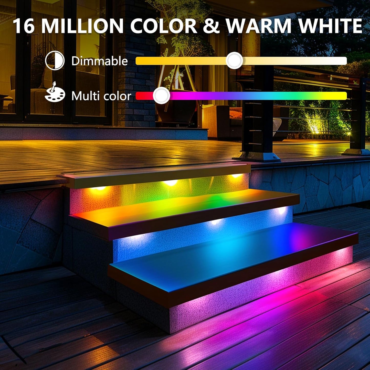 SLARY 8 Pack 7 inch RGB LED Hardscape Lighting Step Lights Retaining Wall Lights with Color Changing & Warm White Mode Low Voltage Landscape Paver