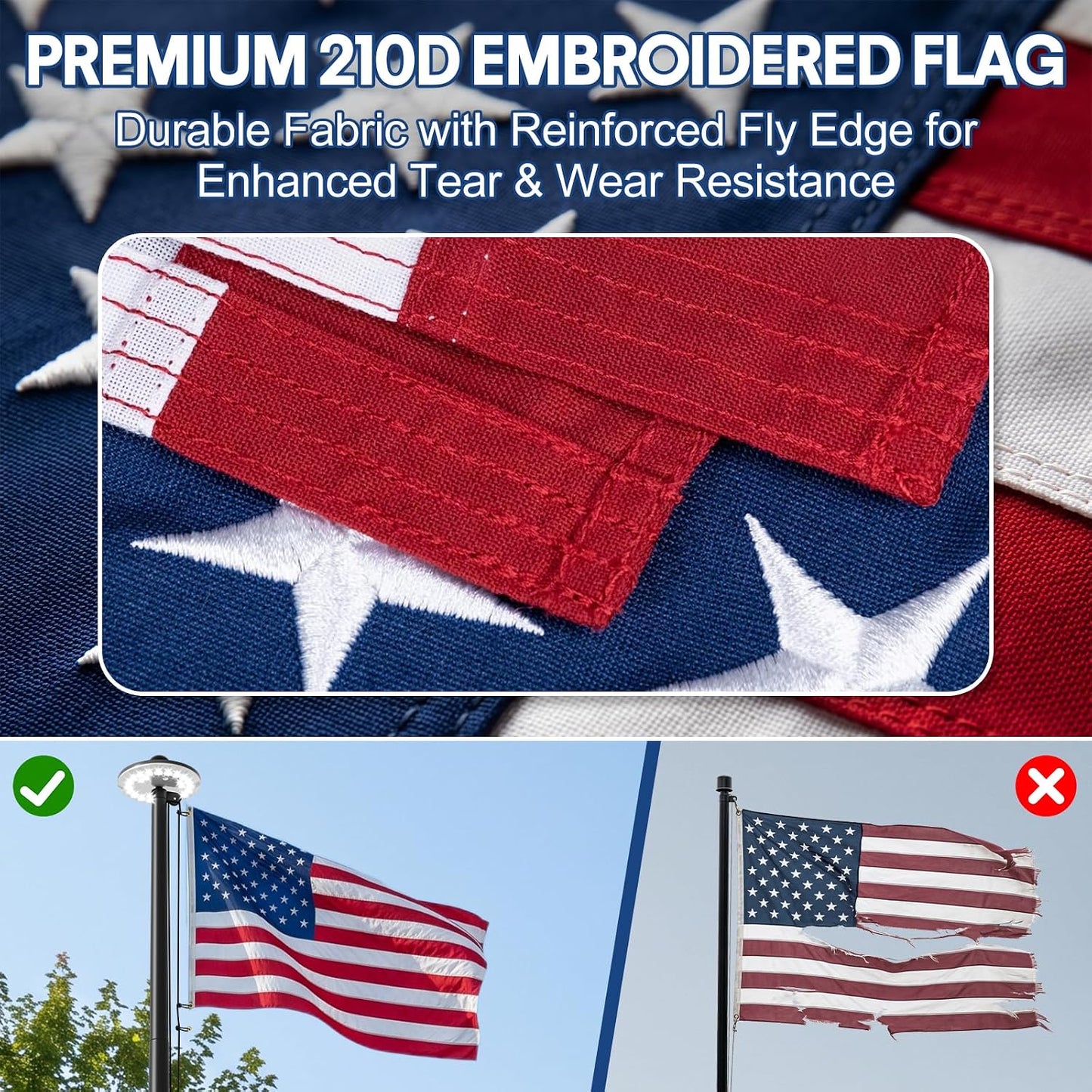 15FT Heavy Duty Flag Pole for House with Solar Light,80MPH Wind Tested | Tapered Design - 2.0" Bottom Tube,Heavy Duty Aluminum Flagpole,In Ground Flag Pole Kit for Residential & Commercial Yard Use 15FT Black