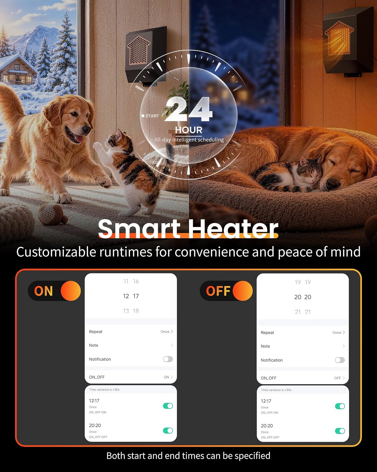 Dog House Heater 600W, Wall-Mounted Heater with WiFi & Timer for Pet House