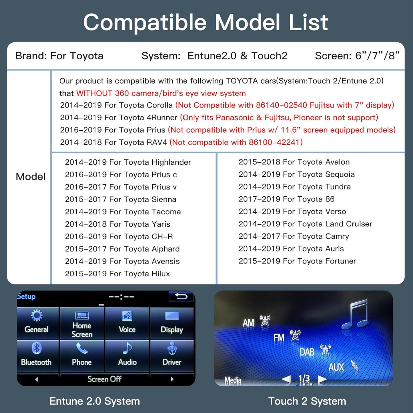 Wireless Carplay/Android Auto for Toyota Entune2.0 & Touch2 2014-2019 Retrofit Kit 2026 New Version Decoder Fits for Corolla/RAV4/Highlander/Tacoma/Tundra/Camry/Avalon/Prius/CH-R/Sienna/Camry