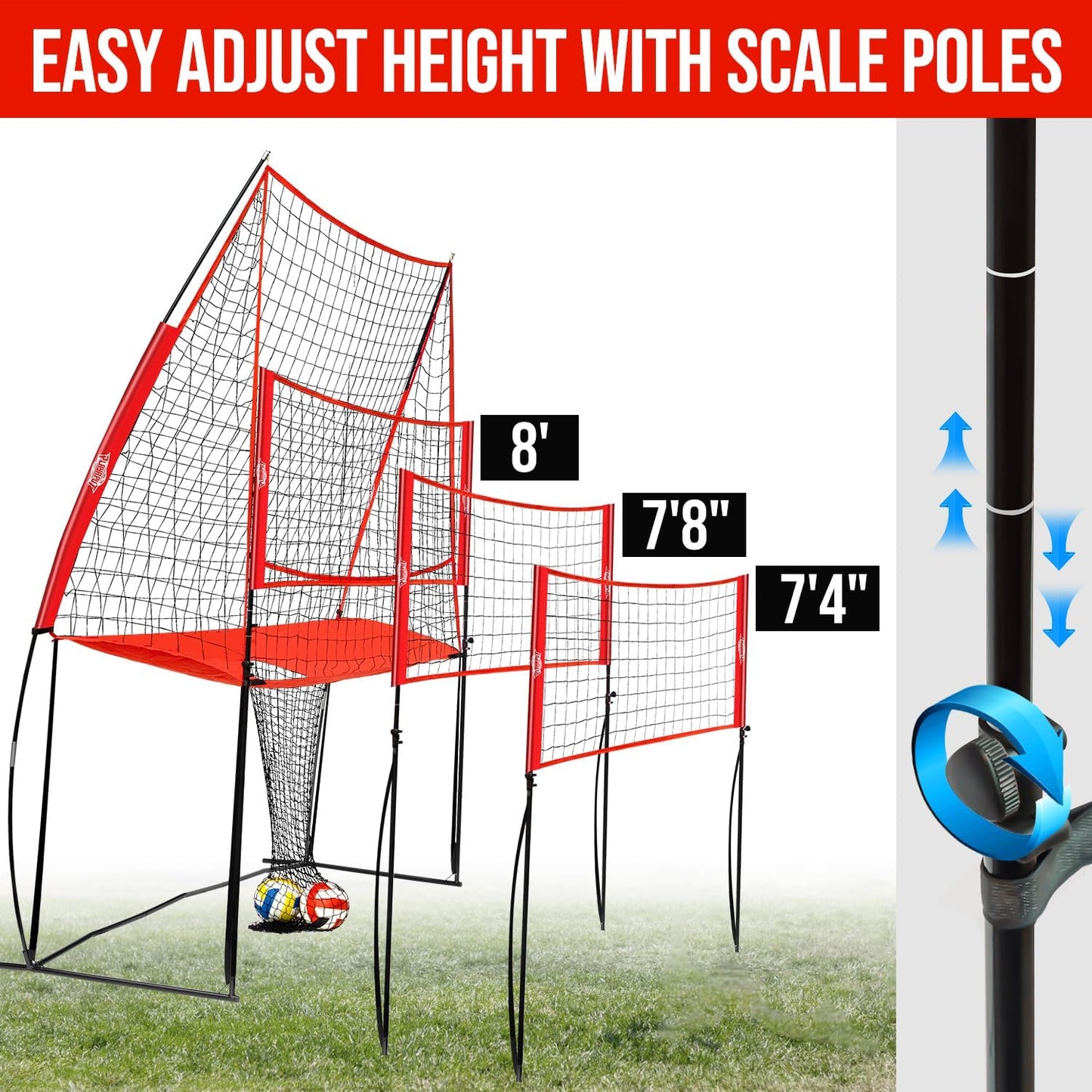 Volleyball Training Equipment Net,Height Adjustable Volleyball Practice Net Station for Serving,Spiking, Hitting,with Carrying bag Easy Assembly