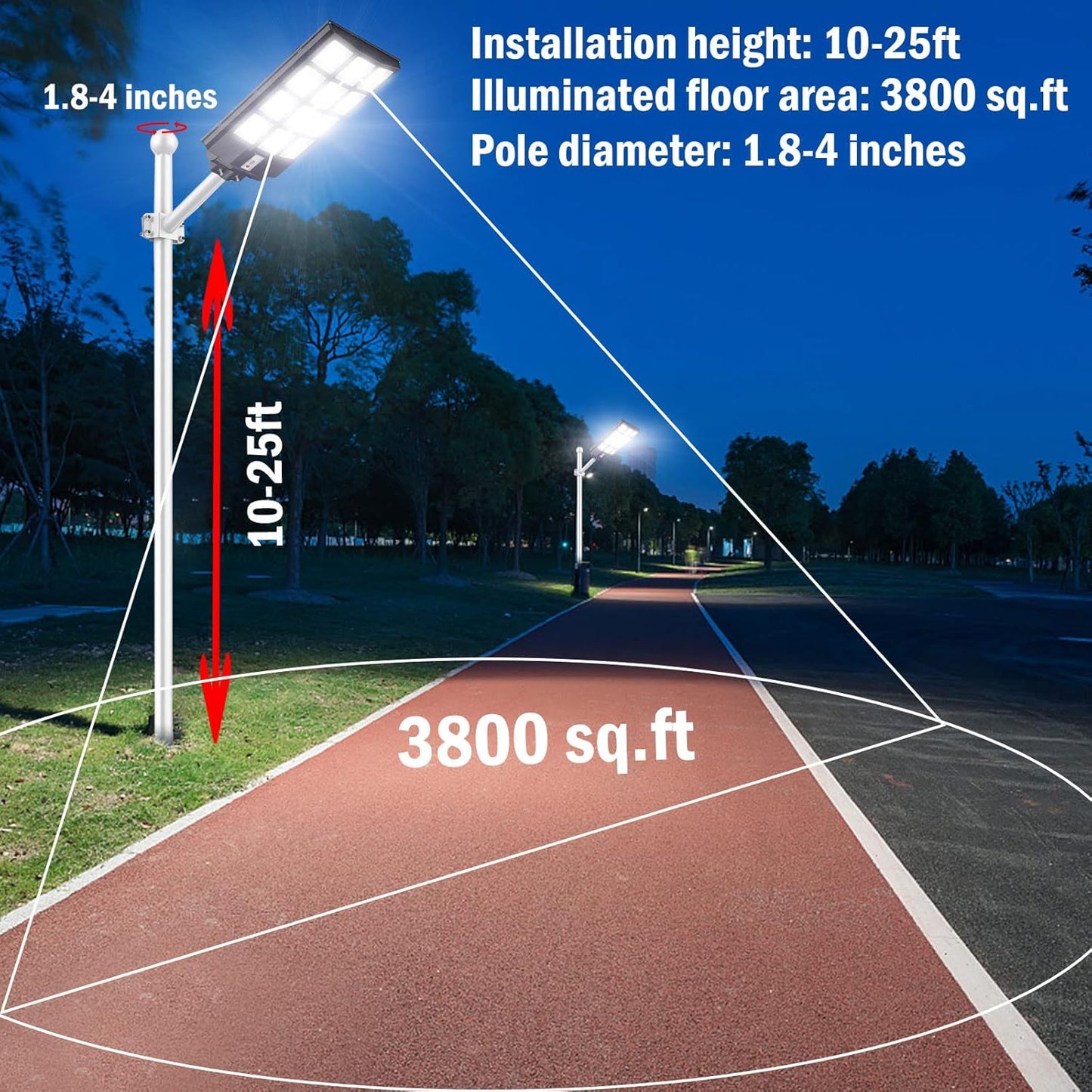 1000W Solar Street Lights Outdoor, Motion Sensor Led Solar Outdoor Lights with Remote Control & Arm Pole, 7000K 100000LM IP66 Waterproof Dusk to Dawn