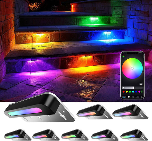 8PCS 7 inch RGB LED Hardscape Lighting, Retaining Wall Lights RGB Color Changing & Warm White, Low Voltage LED Landscape Lights Paver Lights