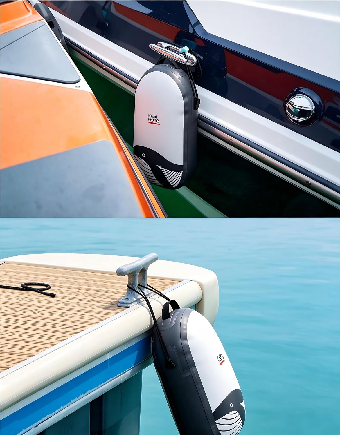 KEMIMOTO Boat Fenders for 25-35ft Boats, 30"x18"x4" PVC Inflatable Dock Bumpers, Heavy Duty with Adjustable Line, for Runabouts Day Boats & Pontoon