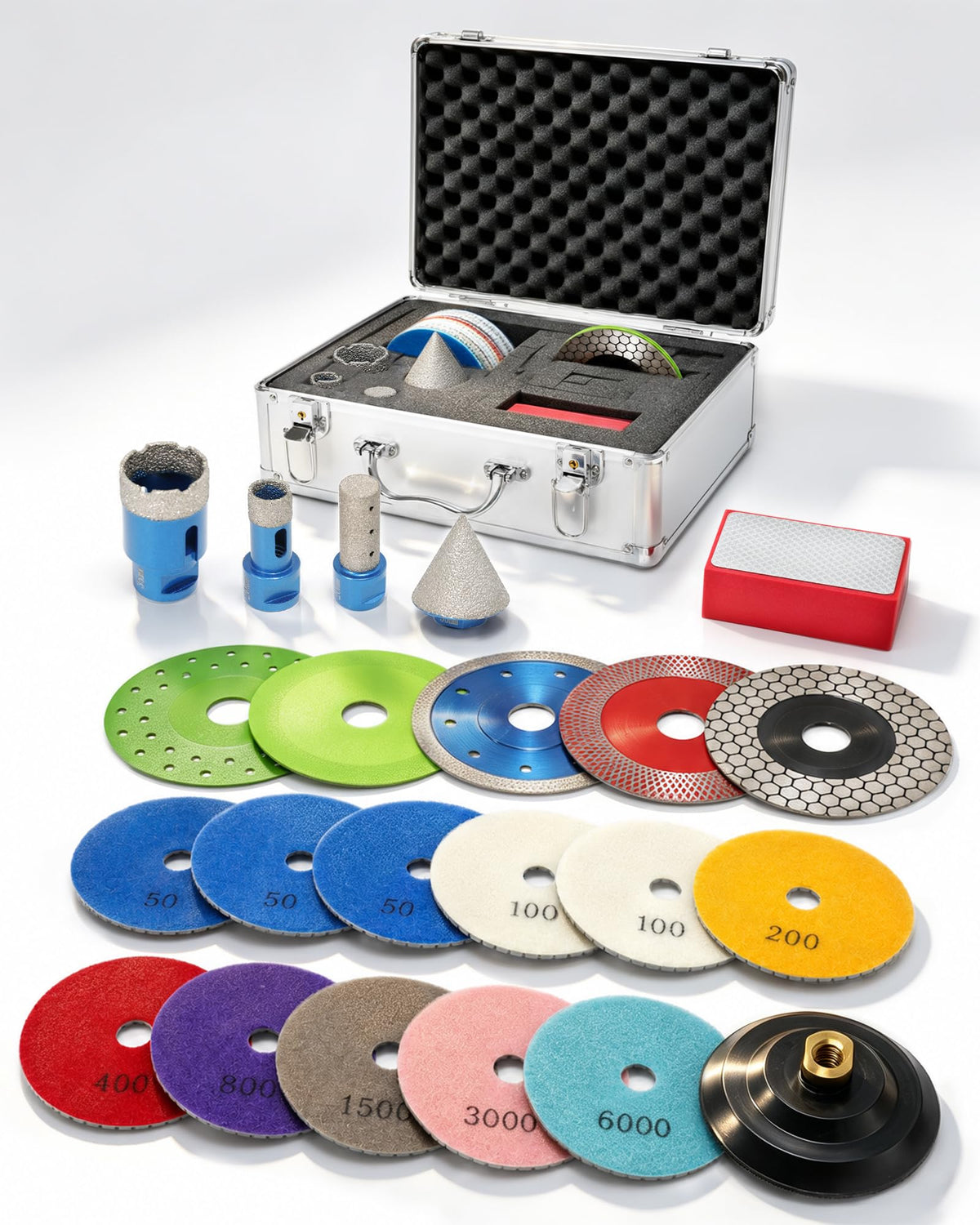 22 PCS Diamond Hole Saw Kit, Diamond Bits, 4.5" Blades, Polishing Pads