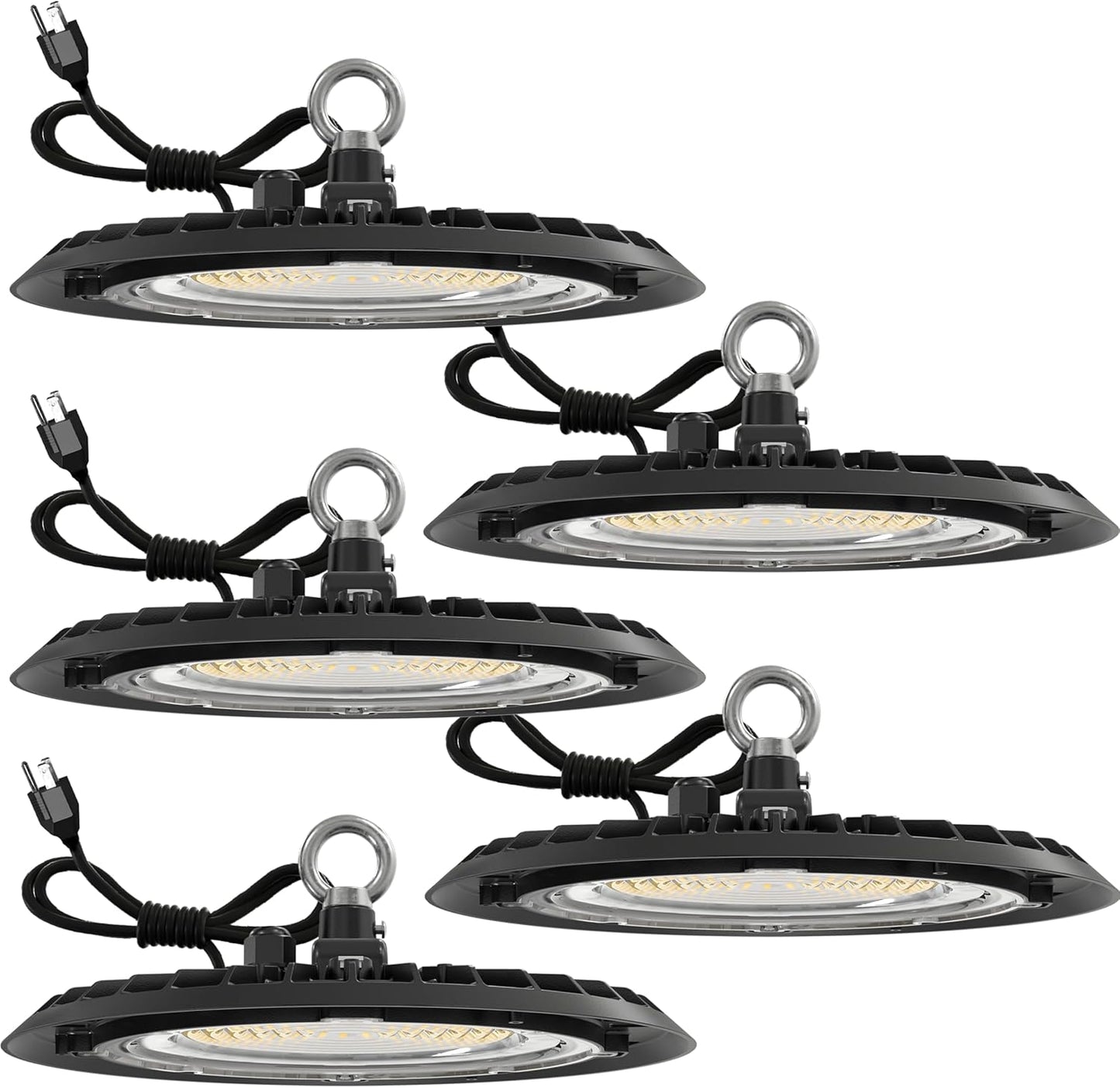 Sunco 5 Pack UFO LED High Bay Light, Plug & Play Lighting for Warehouse, 6000K Daylight Deluxe, 150W, Power Cord Included, 19500 LM, 120VAC, IP65, Wat