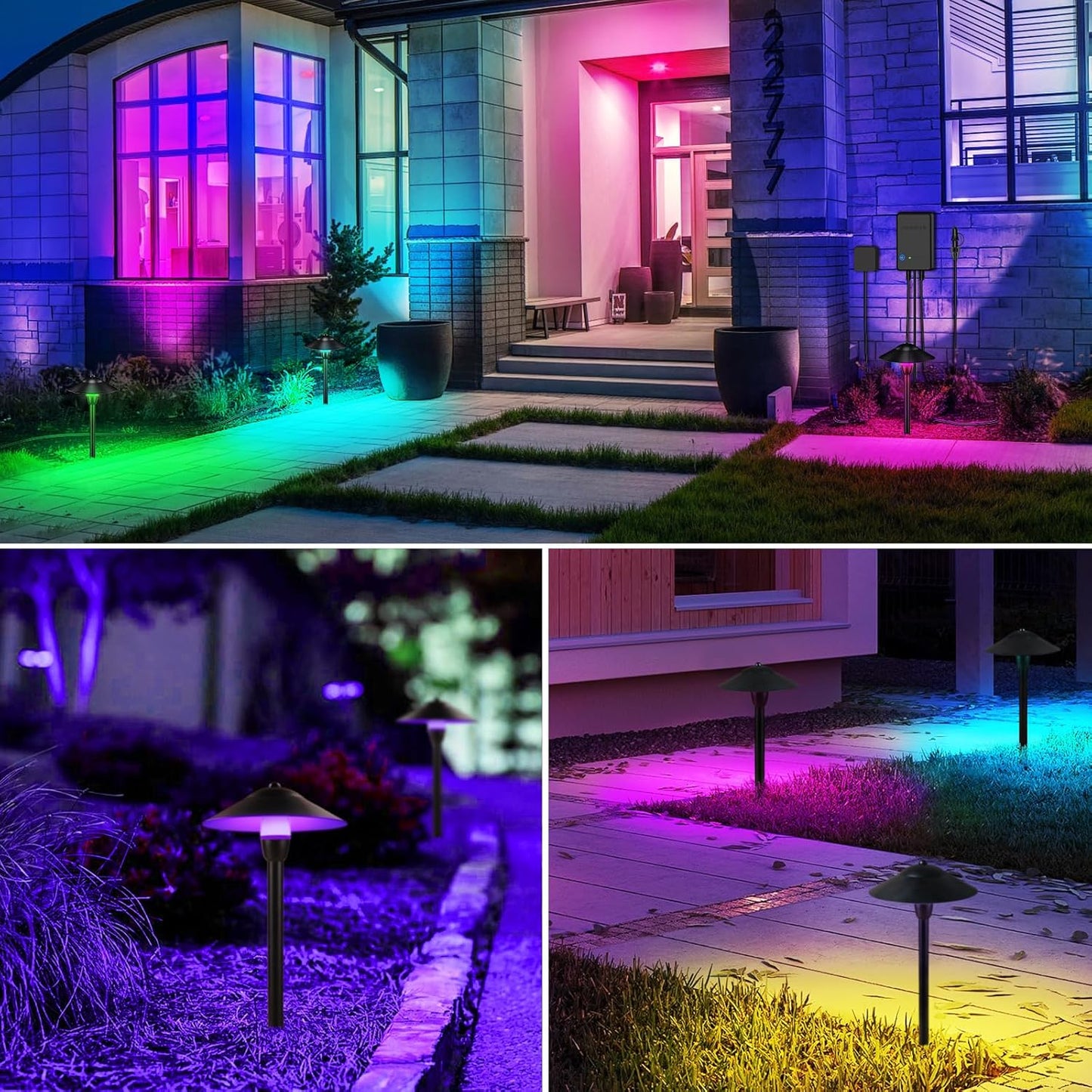 All-In-One RGBW Low Voltage Landscape Lighting Kit, 8 Pack Color Changing Low Voltage path Lights with Connector Transformer 100FT Wire, 3W La