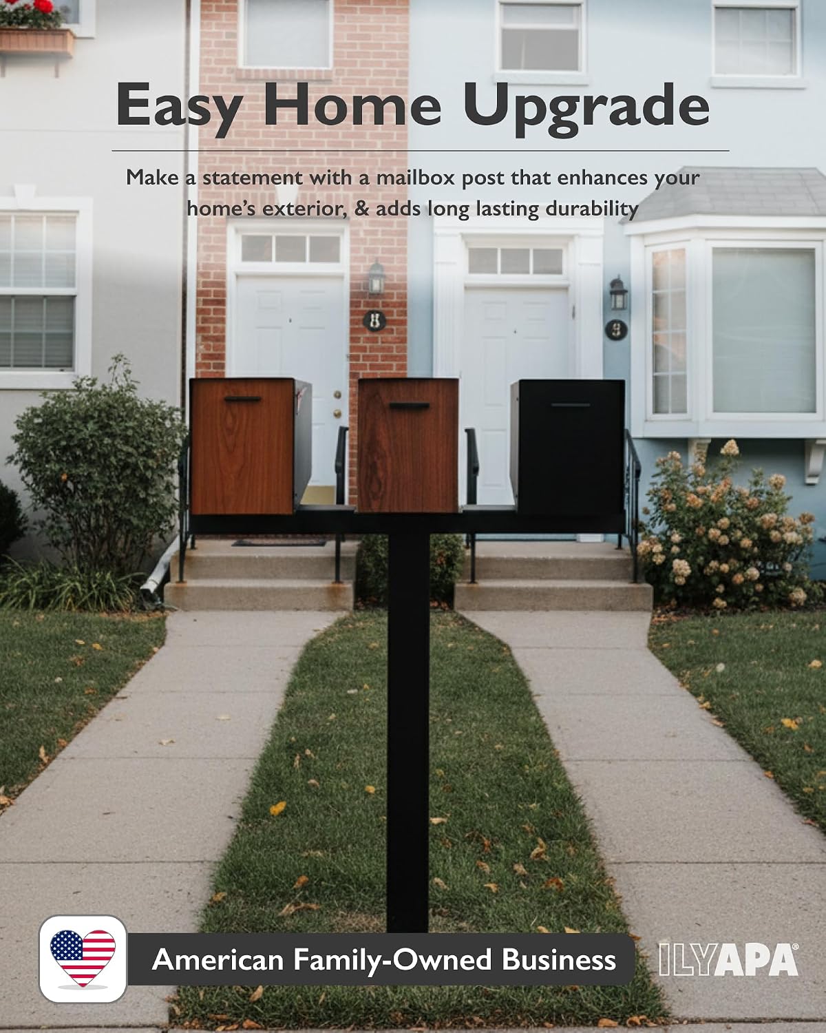 Ilyapa Triple Mailbox Post for Outside - 43x4x4 Post Cover - Black Black Triple