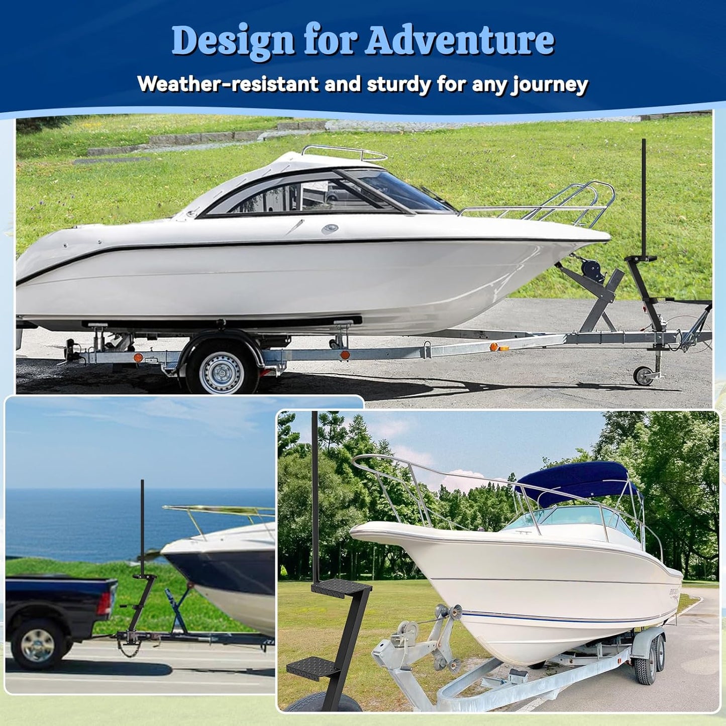 Boat Trailer Steps with Handle, Heavy Duty Anti-Slip Boarding Step for Front Trailer Tongue, Easy Install Rust-Proof Board \