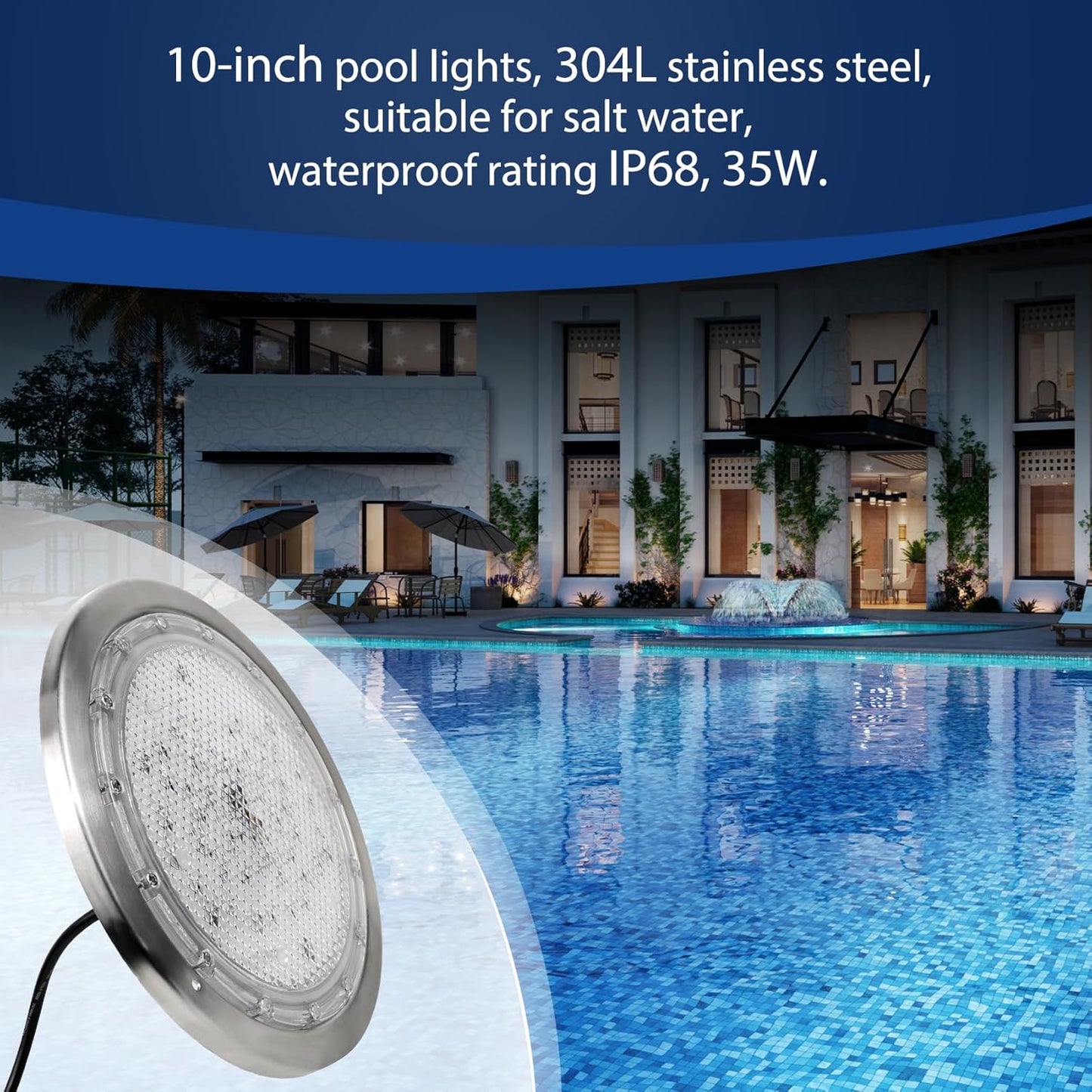 SH101200 LED RGBW 10 Inch AC120V Pool Lights for Inground Pool, Led Lights for Inground Pool