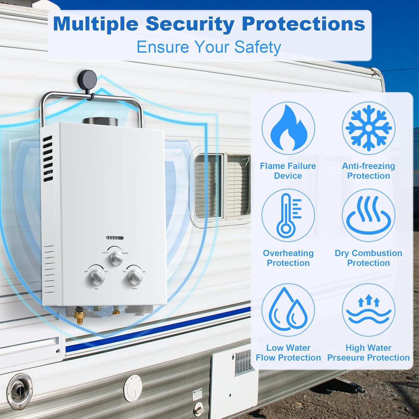 Tankless Water Heater Propane, Outdoor 6L 1.58 GPM Portable Water Heater with Handle, On Demand Hot Water Heater with Overheating Protection, Camping