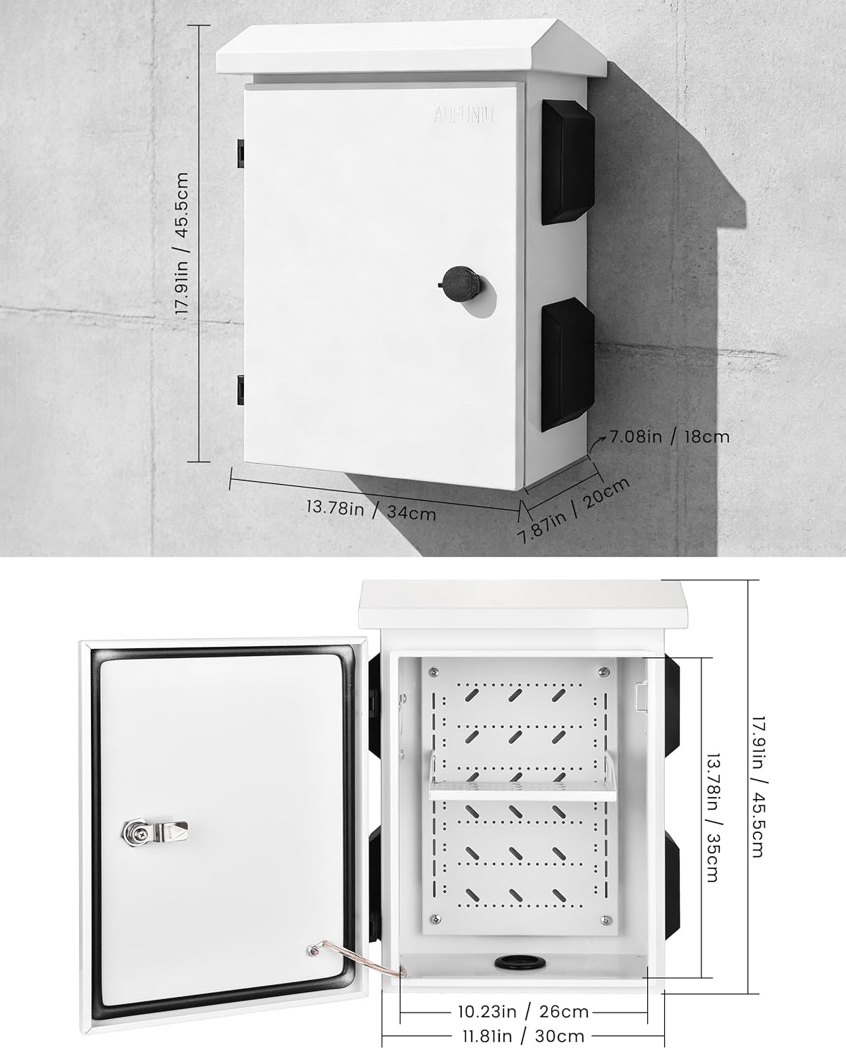 Waterproof Electrical Box - Cold-Rolled Steel & Aluminum Alloy Back Beam, One-Piece Ventilation, Pre-Drilled Fan Mounting Hole, Wall/Pole Mountable（17.9" x 13.8" x 7.9"