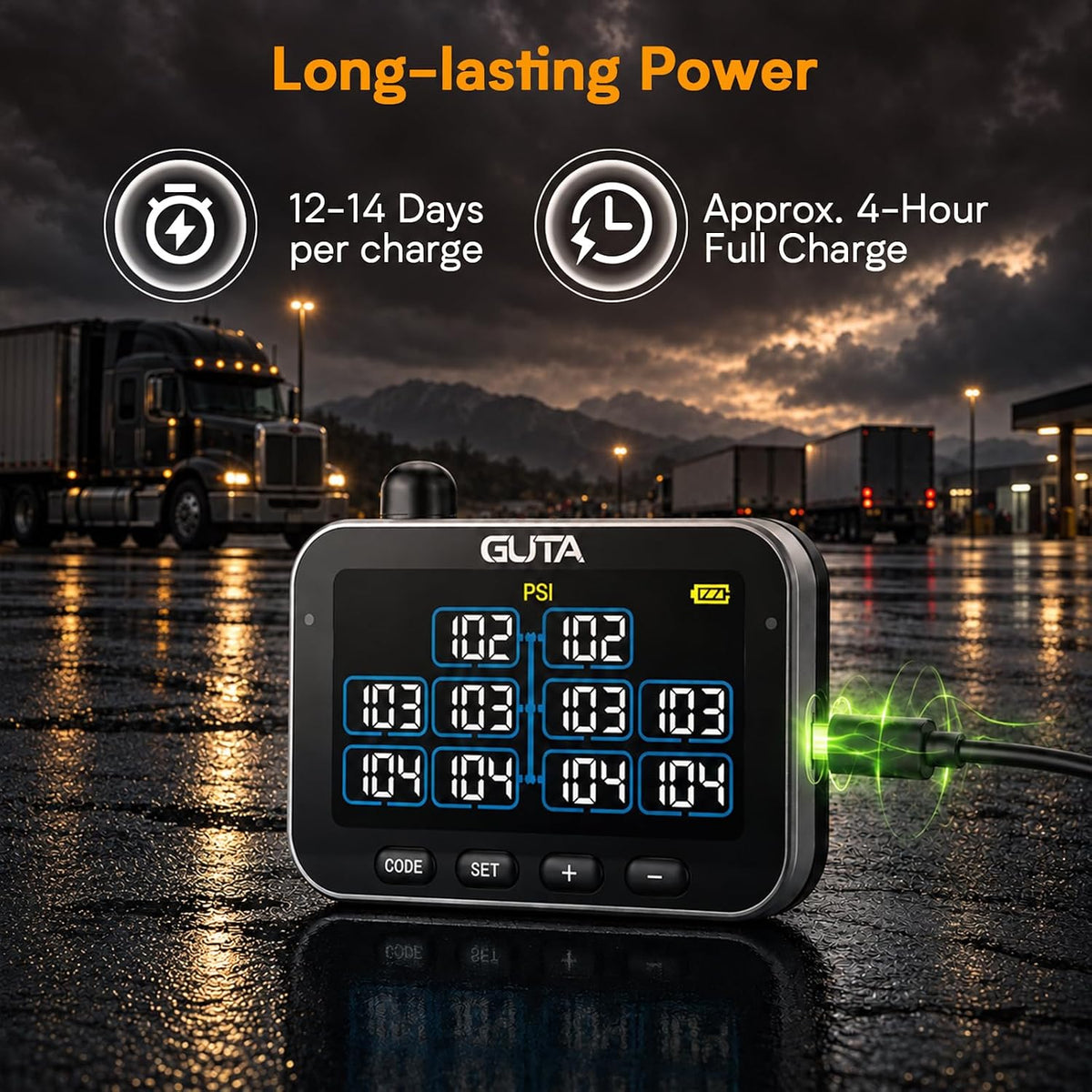 GUTA RV Tire Pressure Monitoring System, 4 Flow-Thru Sensors TPMS, GT30
