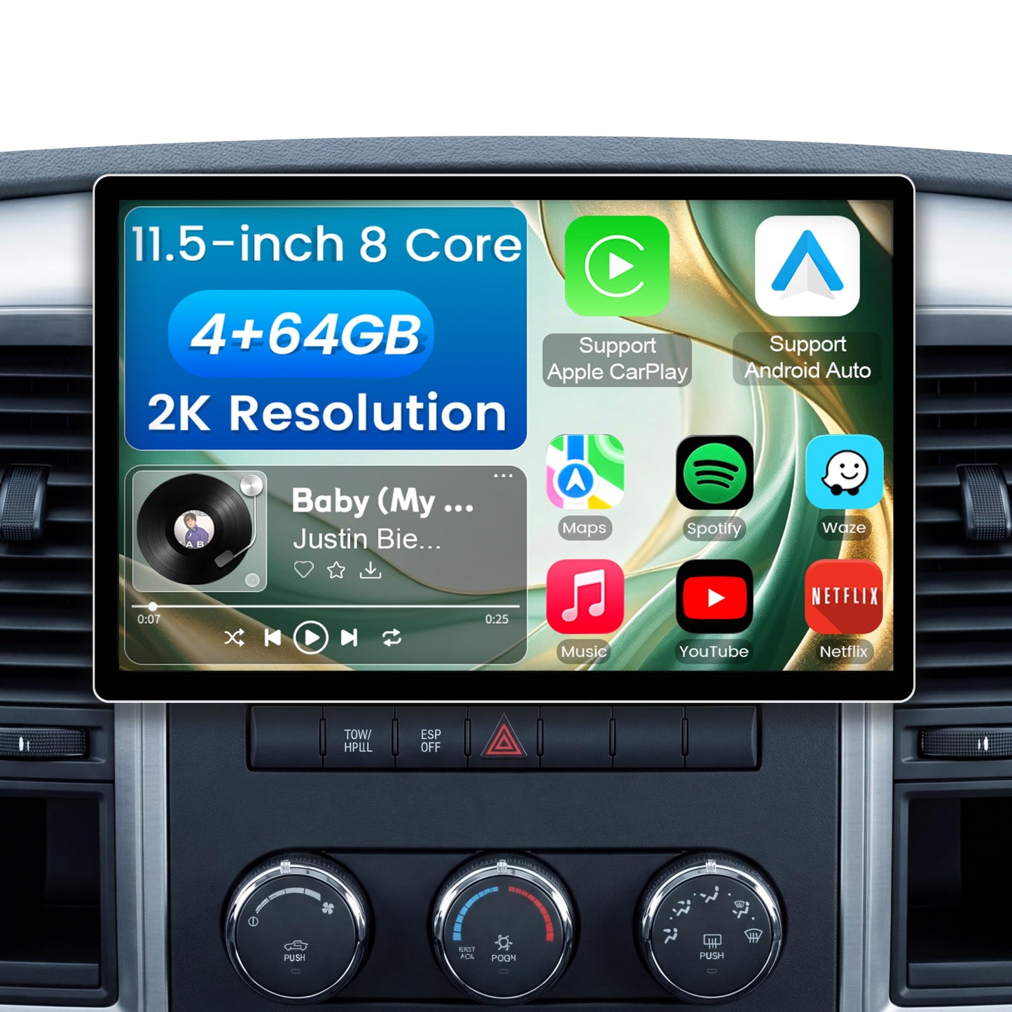 11.5 Inch 8 Core 4GB+64GB Car Radio Stereo for Dodge RAM 1500/2500/3500 2009-2012, 2K Touchscreen Android 13 Head Unit with Wireless CarPlay & Android Auto,1080P Backup Camera, GPS, SWC, AM/FM Radio