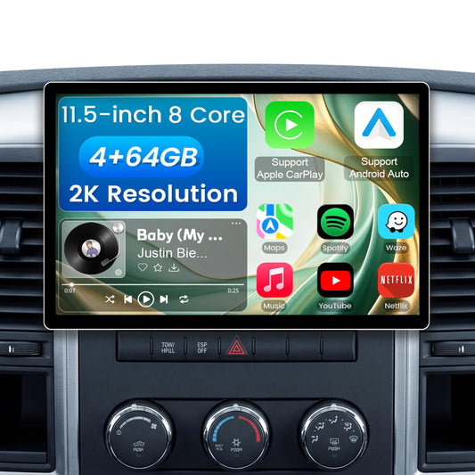 11.5 Inch 8 Core 4GB+64GB Car Radio Stereo for Dodge RAM 1500/2500/3500 2009-2012, 2K Touchscreen Android 13 Head Unit with Wireless CarPlay & Android Auto,1080P Backup Camera, GPS, SWC, AM/FM Radio