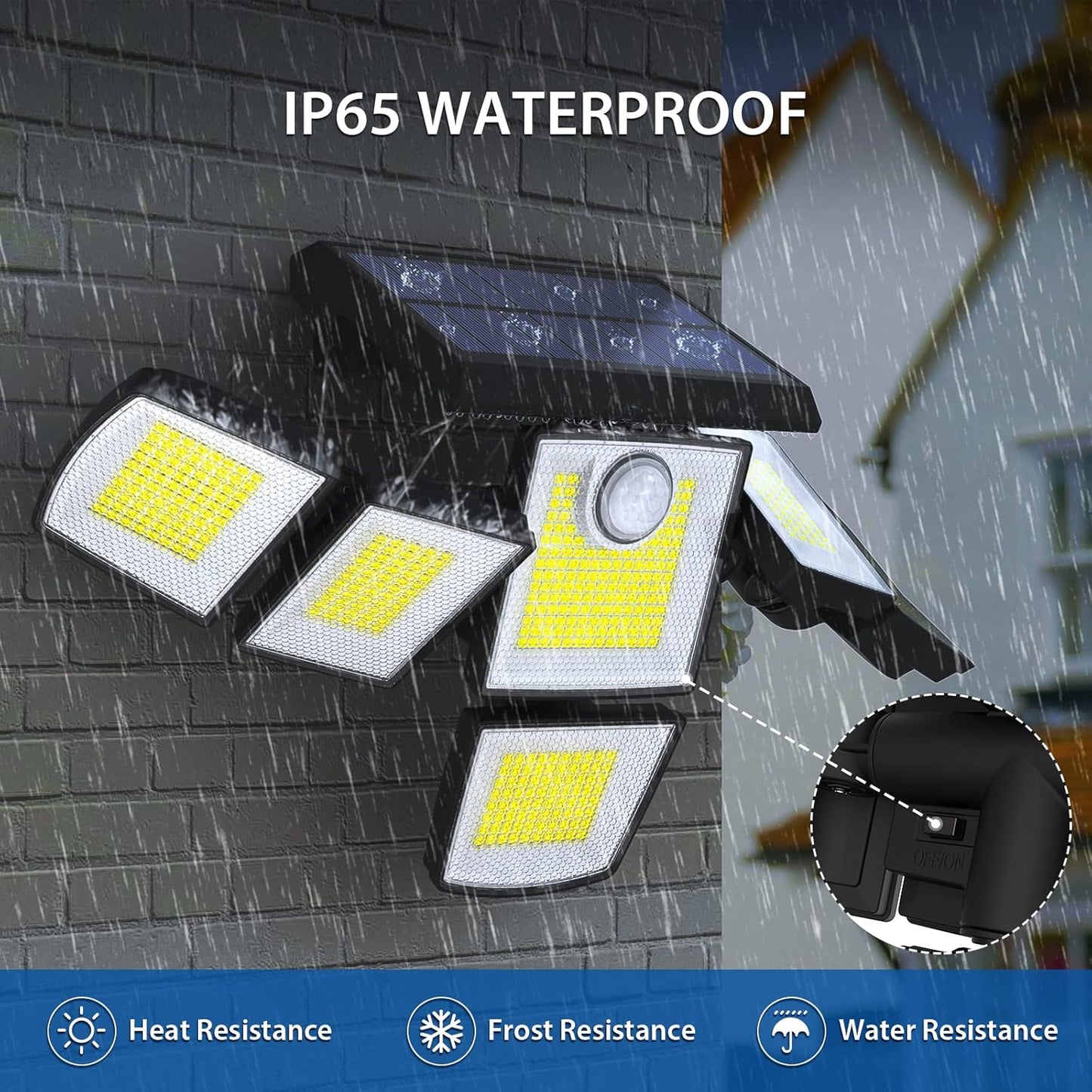 SZPOWER Solar Outdoor Lights, 4000LM Solar Flood Lights with 496 LED, 6 Heads Motion Sensor Lights 360 Beam Angle, IP65