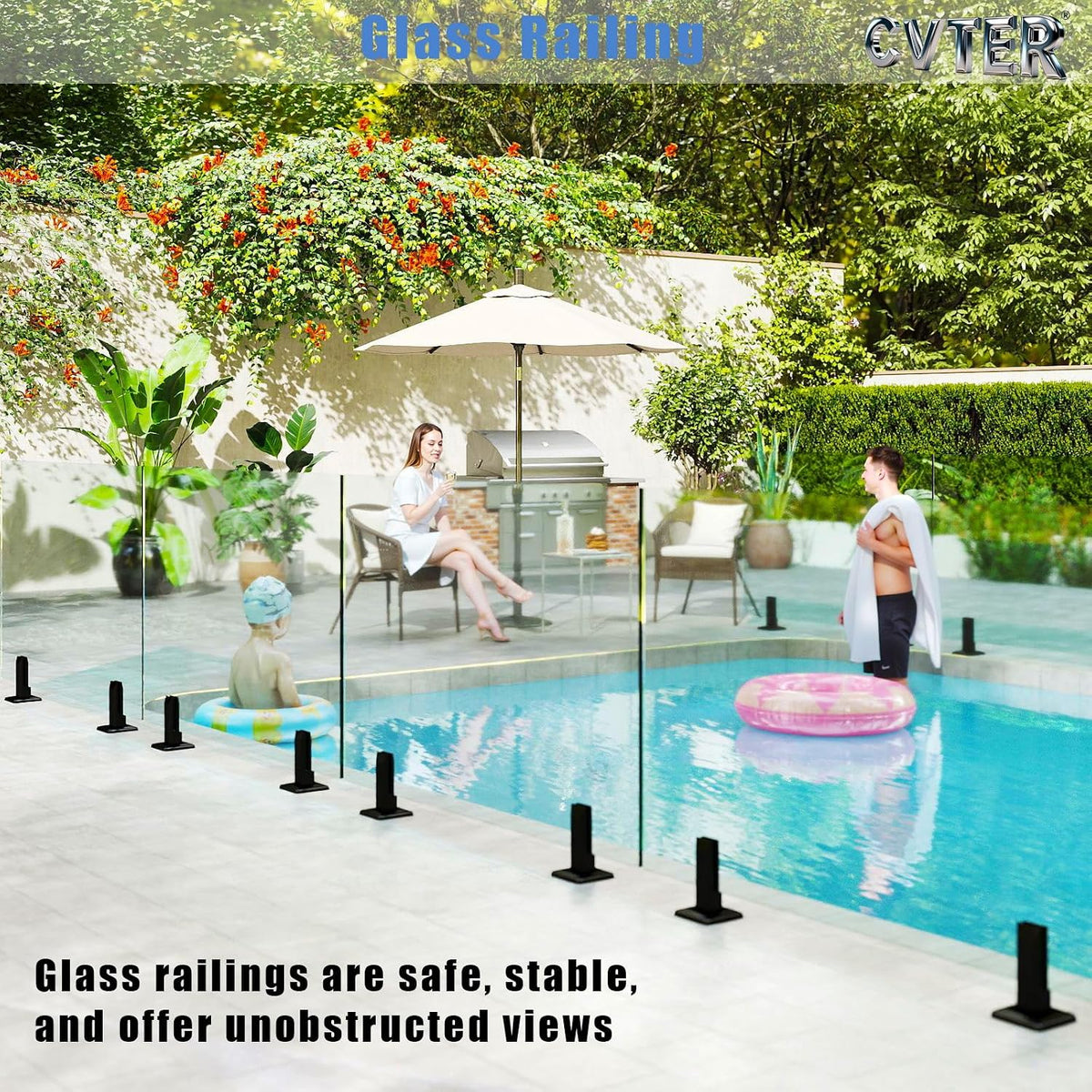 Black Glass Railing Clamp, 4 Pack, Heavy Duty Glass Spigot Post, 304 Stainless Steel Railing System for Stairs Balusters/Patio/Deck Glass Clamp 4 Pcs