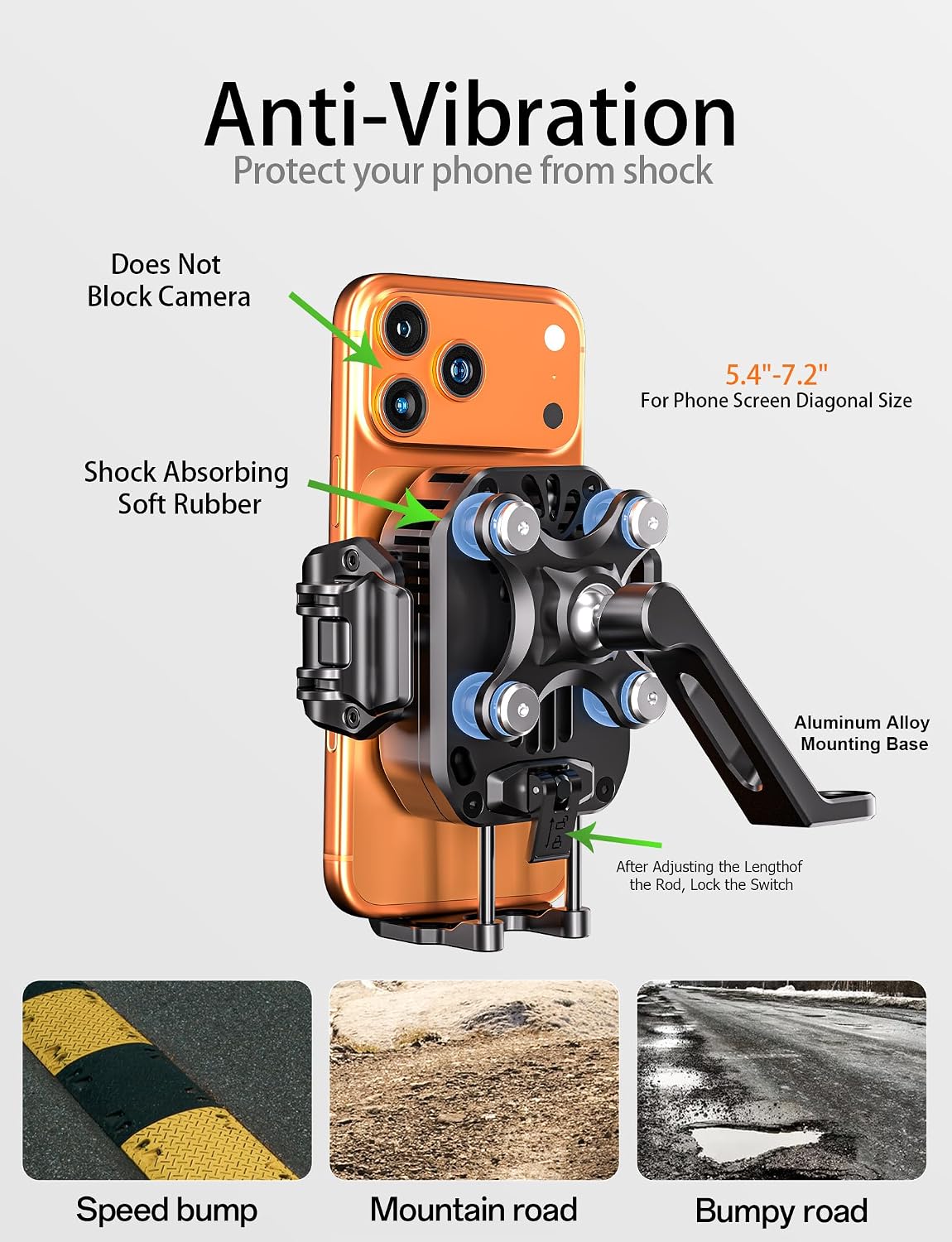 Kewig All Metal Motorcycle Cooling Phone Mount with Wireless & PD Charger | Qi2 15W & USB-C 36W, with Vibration Dampener, 1S Locking Motorcycle Rear-View Mirror Cellphone Holder for 5.4-7.2" Smartphone