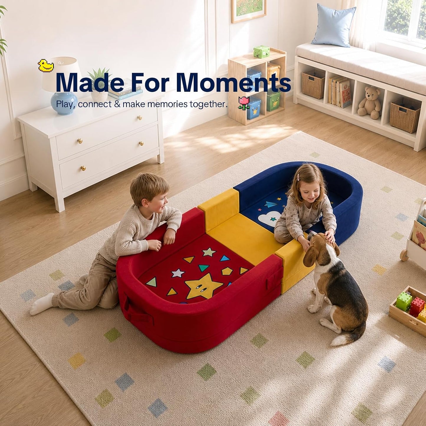 Toddler Travel Bed Foldable Portable Floor Bed Soft Foam 23'' | Built-in Safety Rails, No Assembly, Washable Cover, Comfortable Mattress for Travel, Home Use for Kids Ages 15 to 72 Months Red Blue 54''x23''x7''