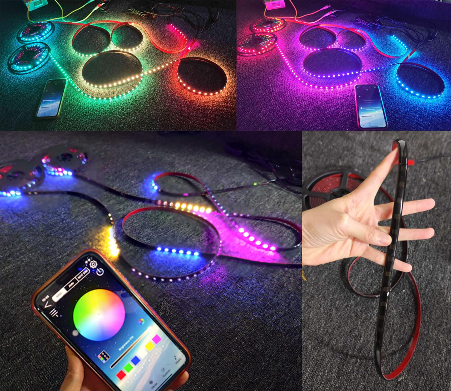 Vehicle Lighting, 6PCS 4FT 48" 1.2Meters Single Row Tinted, Multi-Color LED Addressable Light Strips APP Remote for Car Truck Underbody Fender Grill Slingshot Rear Lighting