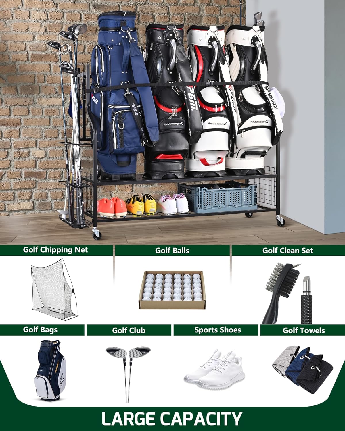 4 Golf Bag Storage Organizer, Extra Large Golf Storage Stand for Golf Bag and Accessories