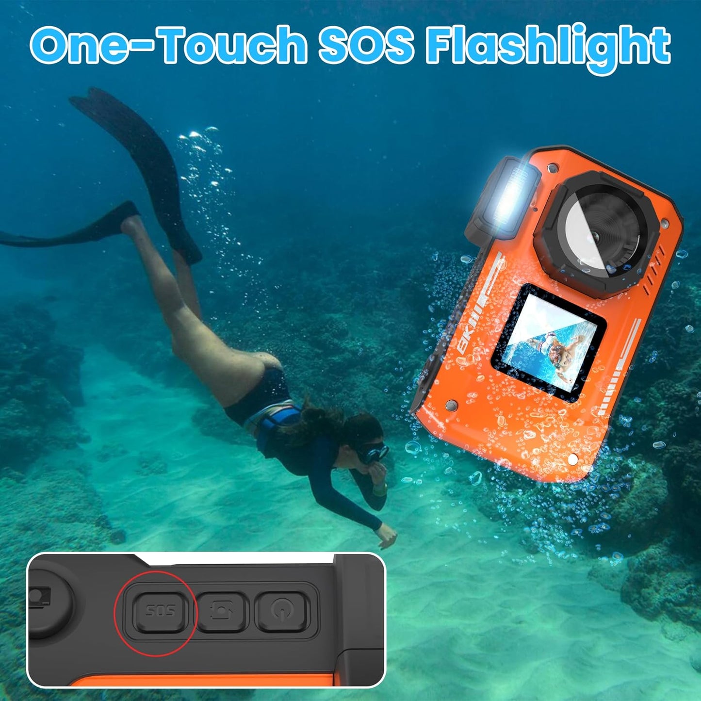 8K 70MP Digital Camera with 64G Card 33FT Underwater Camera Waterproof Camera Rugged Dustproof Shockproof for Snorkeling 18X Zoom Autofocus Selfie