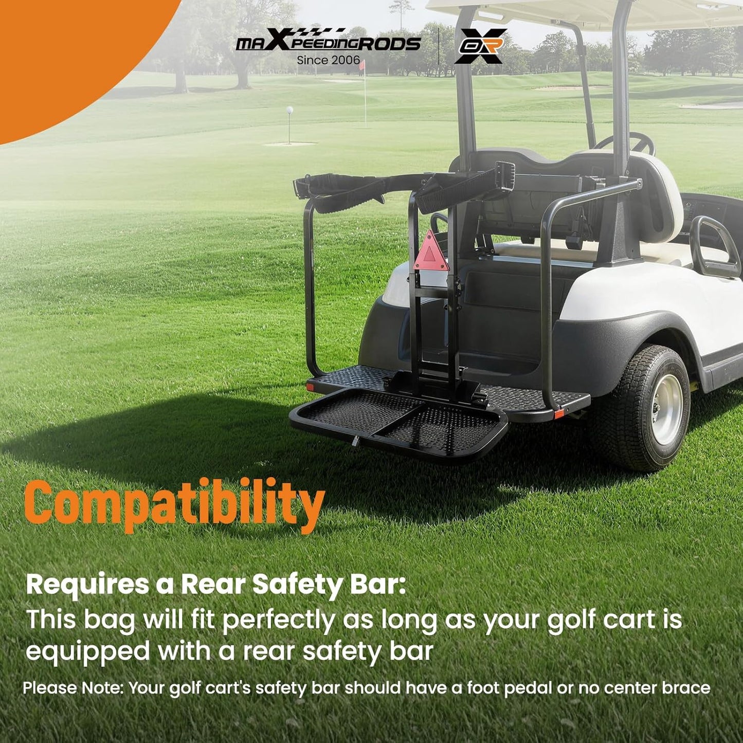 maXpeedingrods Golf Cart Bag Holder Foldable, Upgraded Cart Rear Seat Bag Rack Fits 8 in Max Width Safety Grip Bar for Club Car E-Z-GO Yamaha Space-Saving No Drilling Required Rust-Proof
