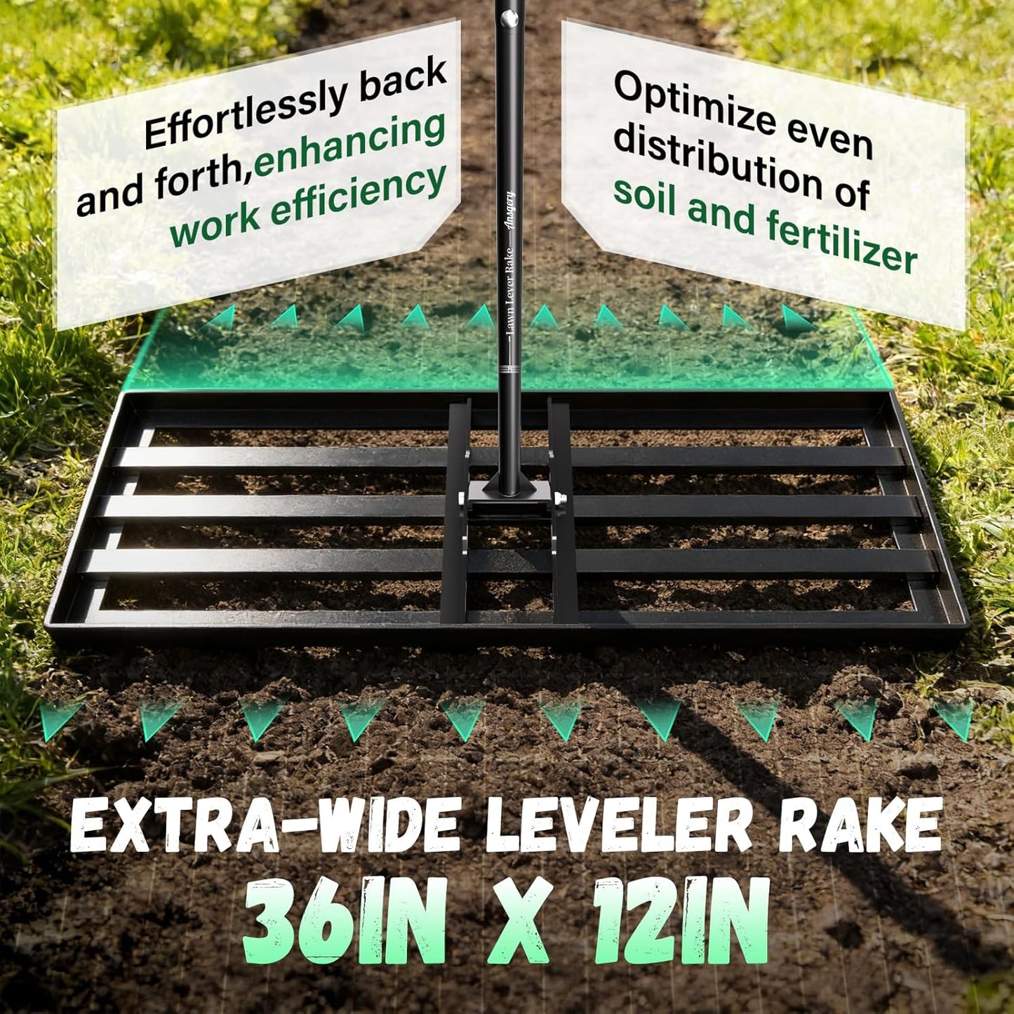 Lawn Leveling Rake 36X12 inch,Lawn Leveler with 78" Long Handle,Heavy Duty Ground Leveler for Yard,Sand,Dirt,Golf and Farm,Effort Saving Lawn Leveling Tool,Landscape Leveling Rake 36x12in