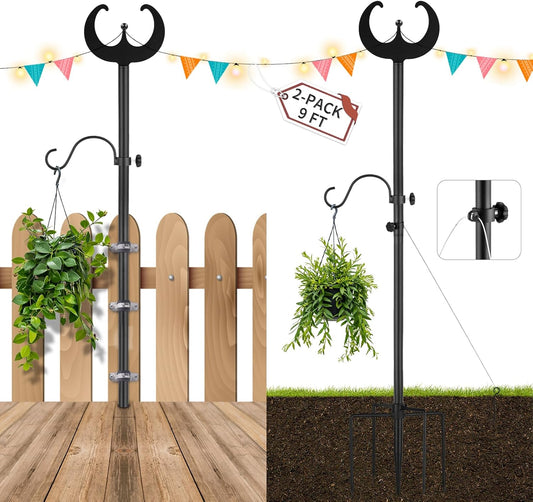 Patio String Lights Poles for Outdoor - Outside 2 Pack Bistro Light Poles Black 9FT Metal Light Stand with Hooks  Wire Rope Backyard String Light