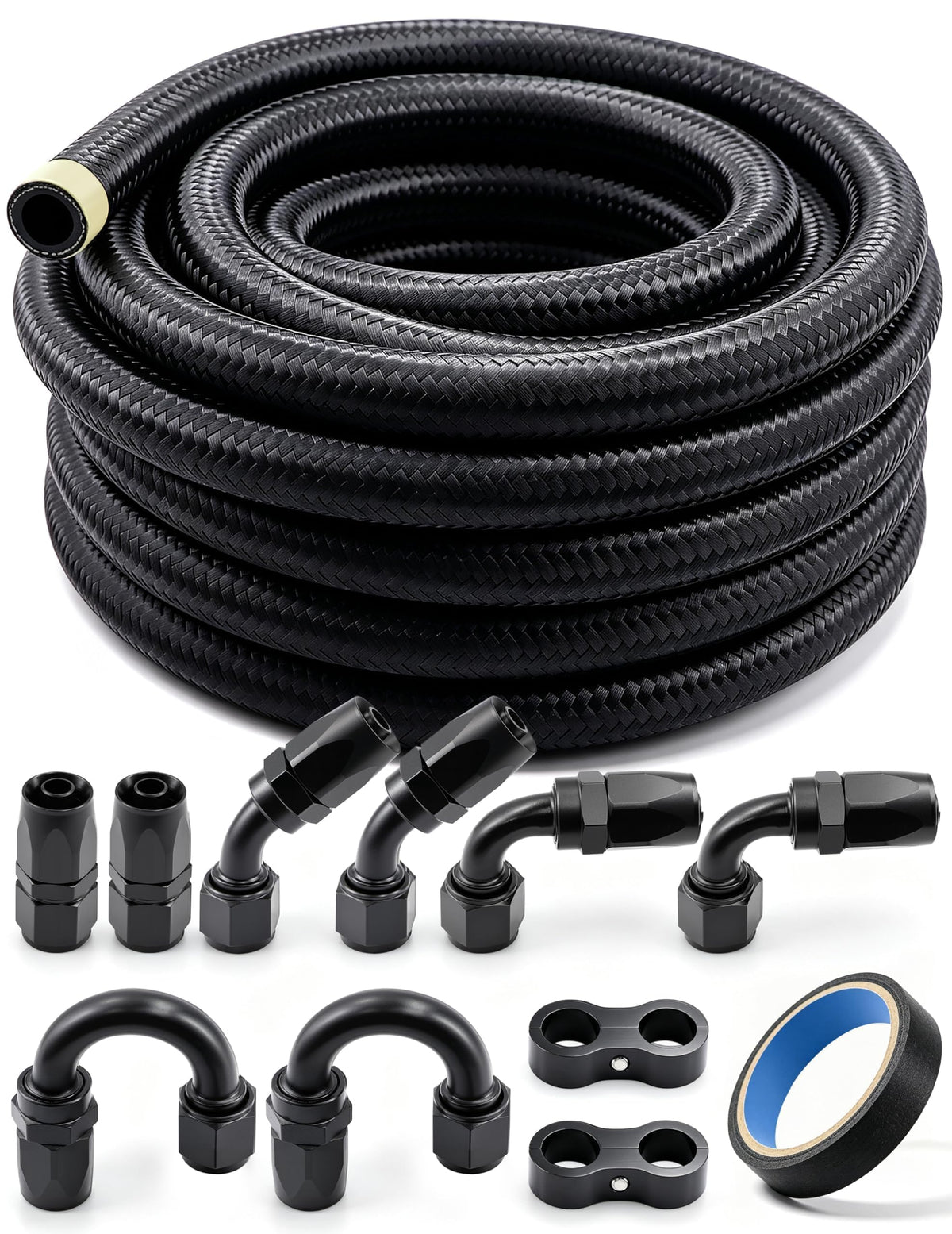 8AN Nylon Braided CPE Fuel Oil Hose, 20 ft 1/2-inch Fuel Line with Fittings Kit, Not for PTFE E85