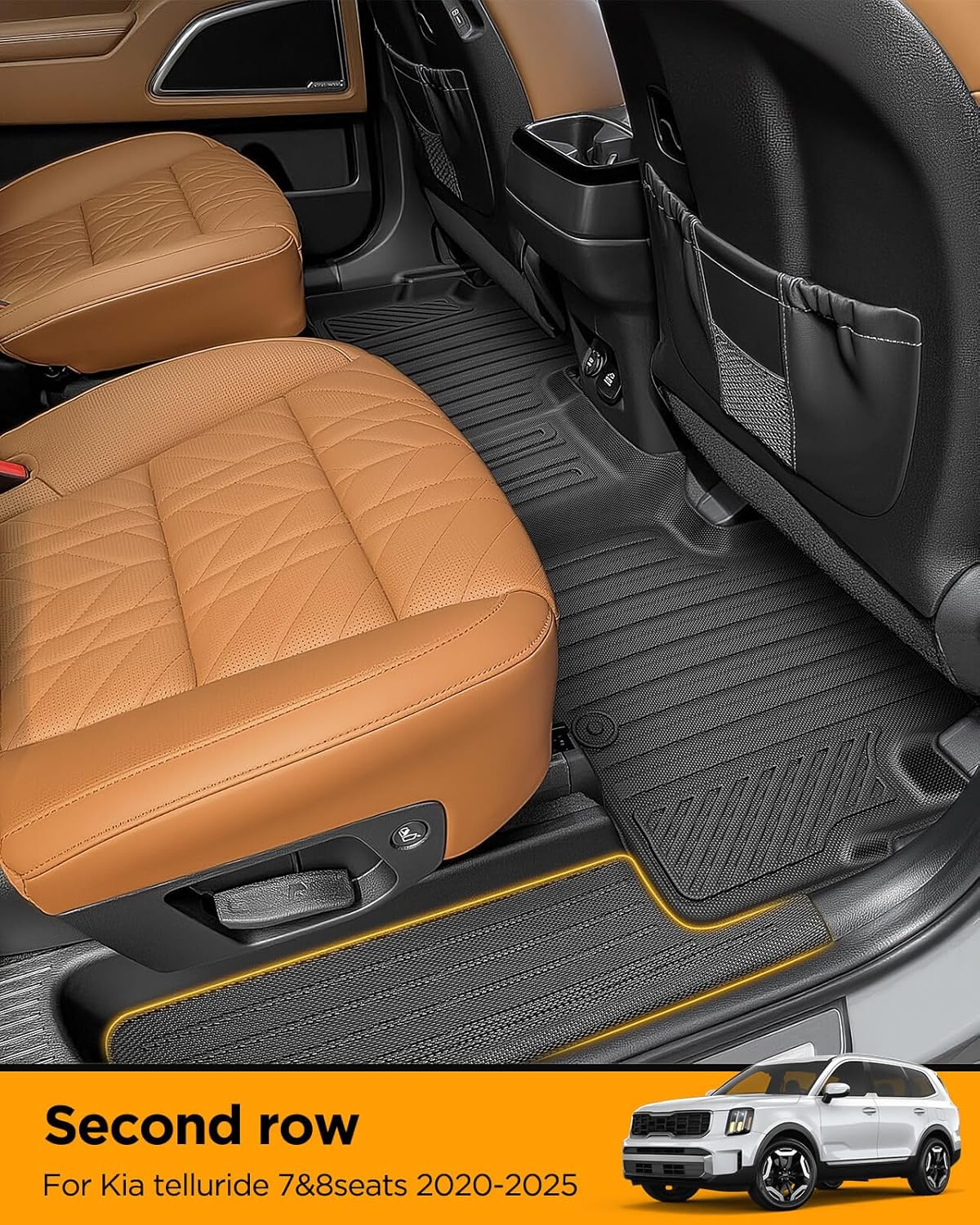 Floor Mats & Backrest & Cargo Liner for Kia Telluride 2020-2025（7&8 Seats,Full Coverage Car Liner Set, All Weather Protector Heavy Duty TPE Automotive Interior Accessories 2024 2023 2022 2021