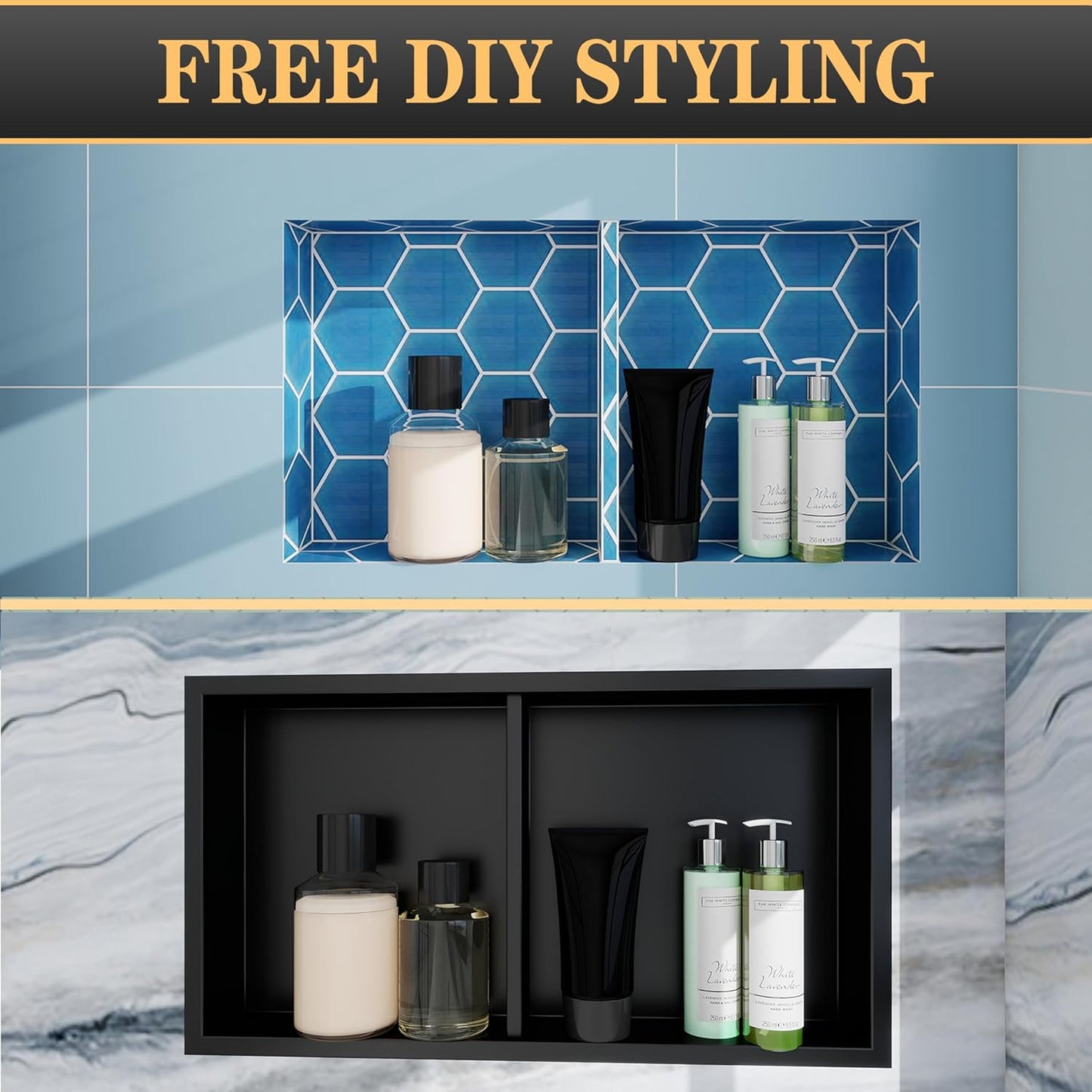 Fiberglass Shower Niche 12X24in No Tile Needed and Needed Tile All can Work Matte Black