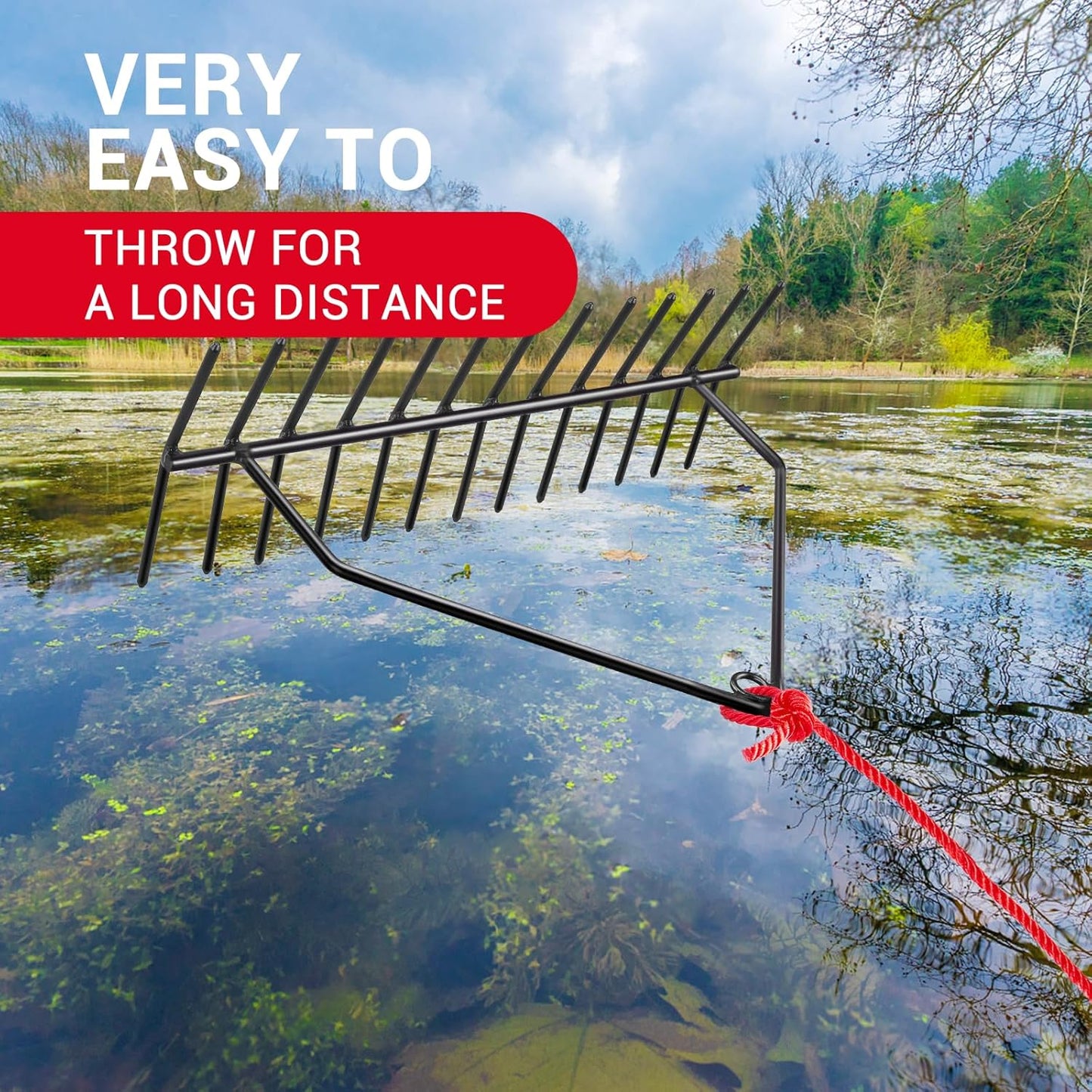 32' Aquatic Weed Rake, 8.6' Steel Rod Lake Weed Cutter, One-Piece Welding, No Assembly Required, Lake Weed Rake for Pond Beach Landscaping, Perfect