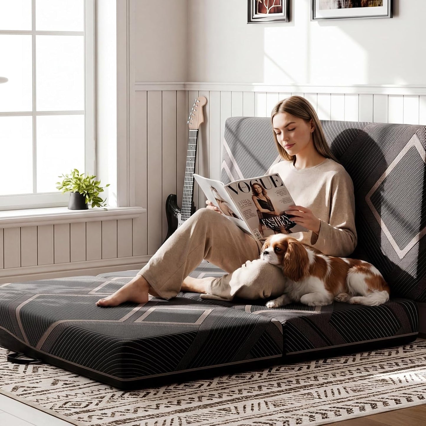 Trifold Mattress Twin Size - 5 Inch Foldable Memory Foam Mattress, Washable Cover and Non-Slip Design, Portable Folding Floor Guest Bed Camping RV Travel Pad, Easy to Store, 75" x 37" x 5"