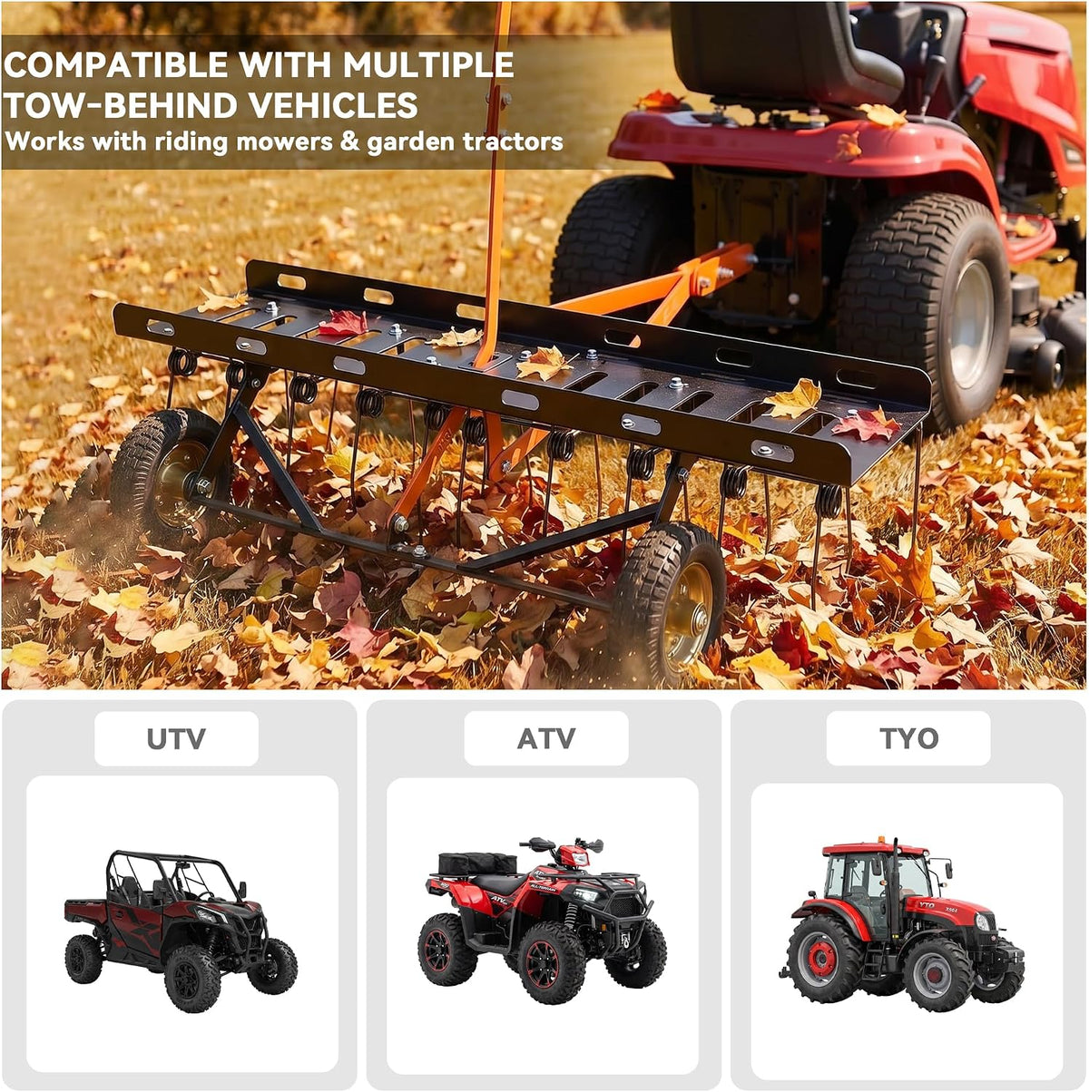 Tow Behind Dethatcher for Riding Mowers & ATVs Heavy Duty