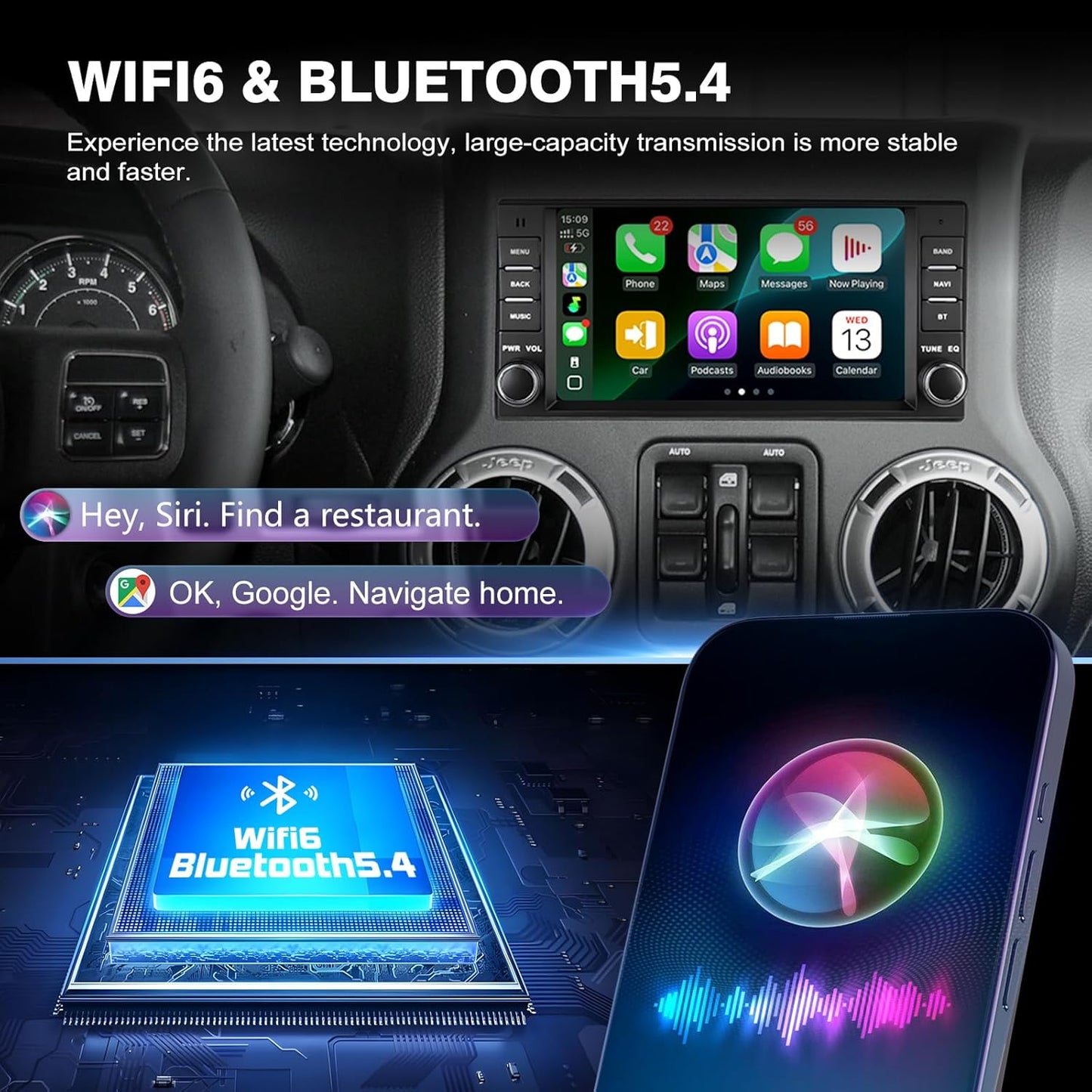 Car Radio for Wrangler JK 2007-2018 Dodge Ram 1500 2500 3500 2009-2012,7 Inch 2+64G Android 13 Touch Screen Head Unit with Wireless CarPlay & Android Auto,GPS Navigation,HD Backup Camera