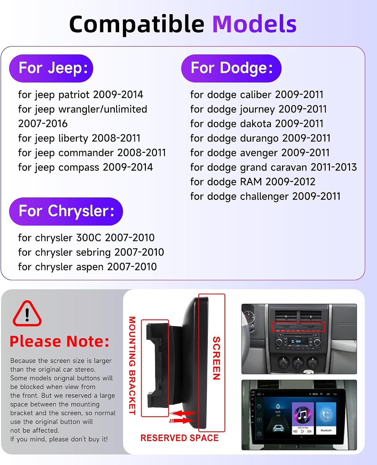 5Ghz WiFi Car Stereo Radio for Jeep Wrangler 2007-2016/Dodge Ram 2009–2012/chrysler Support Wireless Carplay Android Auto 9'' HD Screen with Android 15 GPS EQ Backup Camera FM/RDS Radio SWC 2G+64G