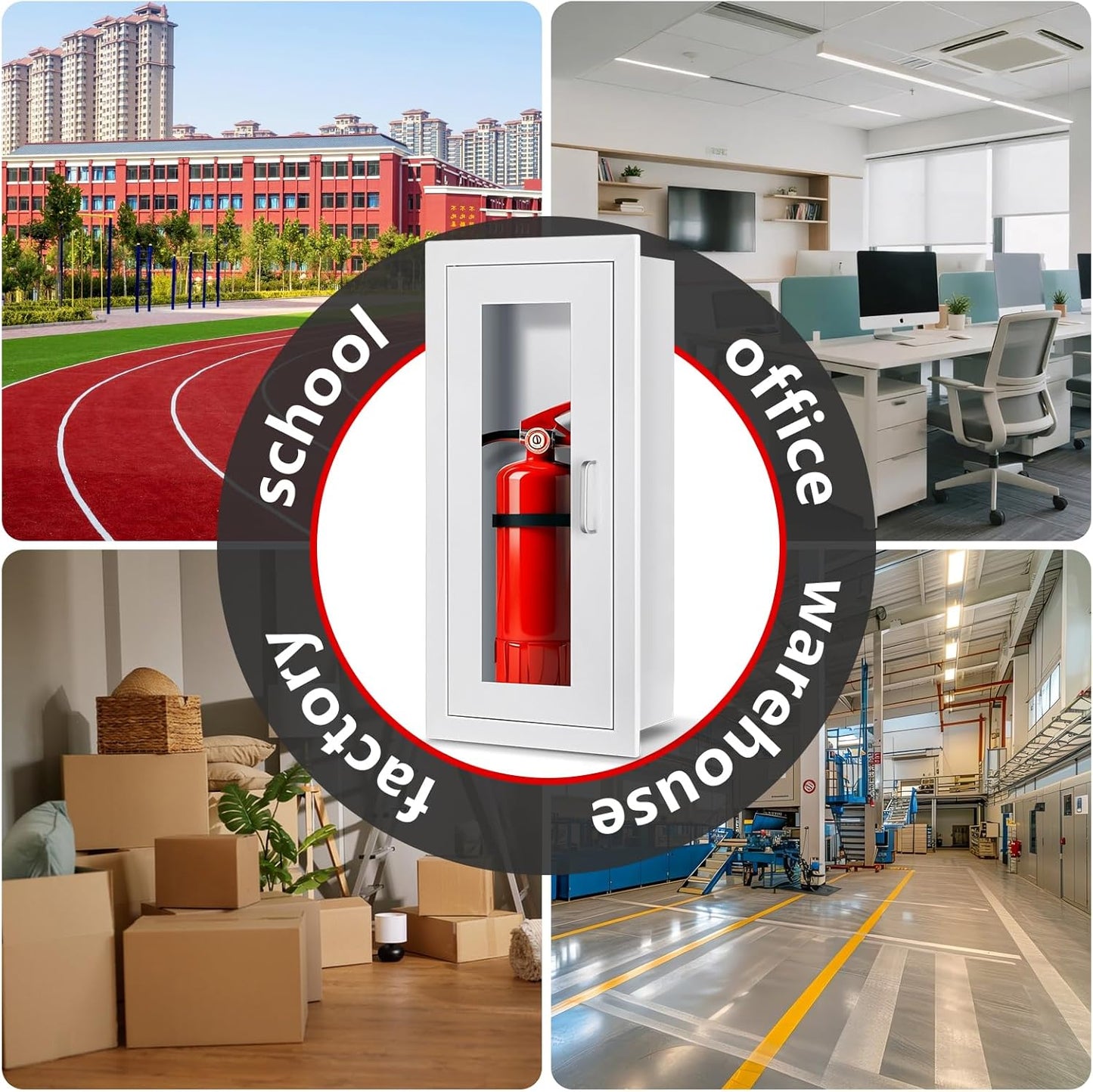 Semi Recessed Fire Extinguisher Cabinet for 5-12 pounds Extinguisher, White Steel Fire Extinguisher Mount with Magnetic Door & Handle for Indoor Outdoor, Wall Cabinet with Full Clear Acrylic Door