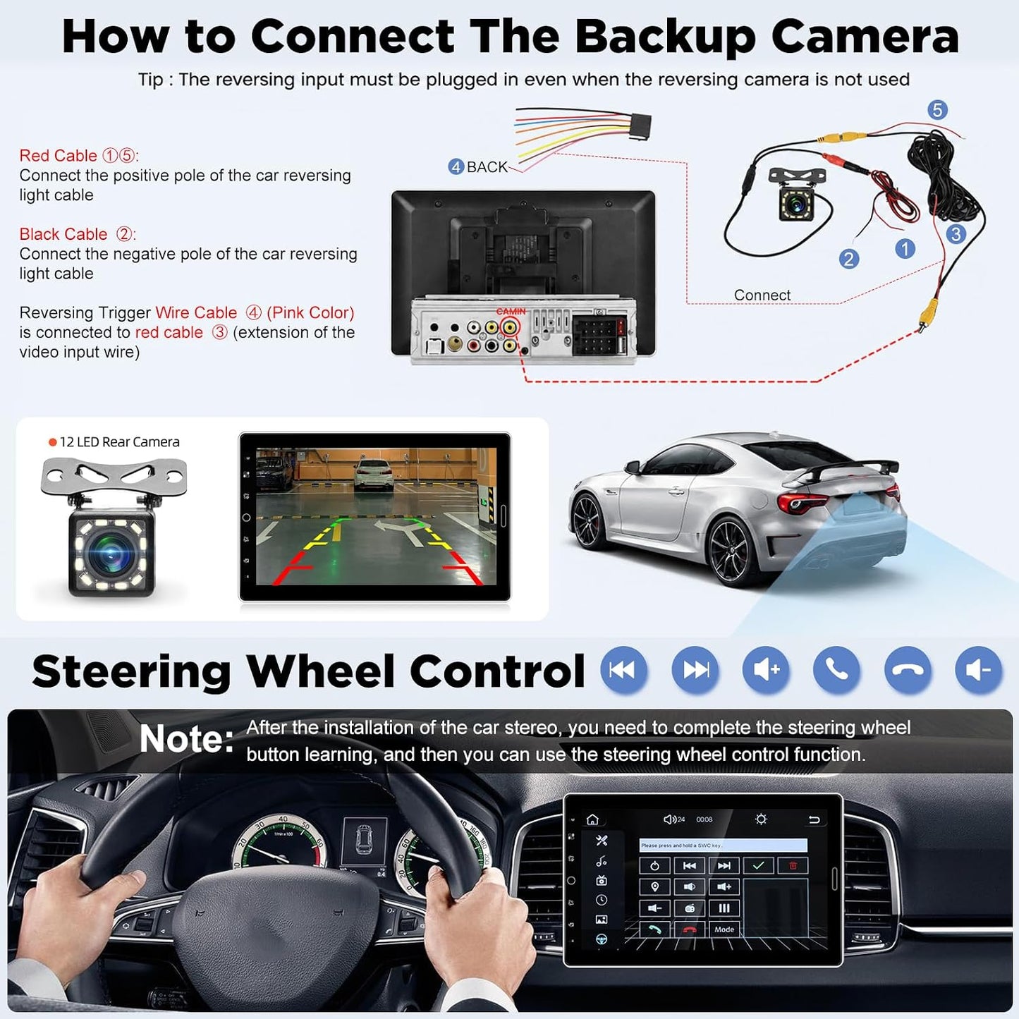 10 inch Single Din Car Stereo 10.1 Touchscreen Radio with CarPlay | Android Auto/Mirror Link/Bluetooth/1080P Screen/EQ Audio/Car Play/SWC +Backup Camera