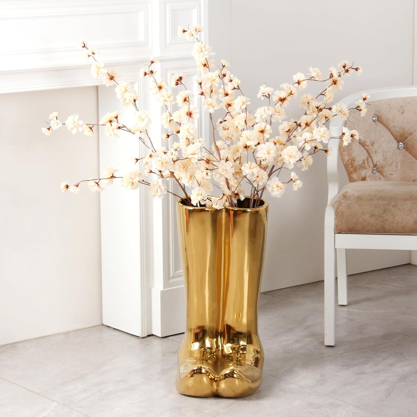 Luxury Ceramic Boots Vase Cowboy Boot Flowers Vase Vintage Boots Planter Decorative Versatile, Unique, Gold