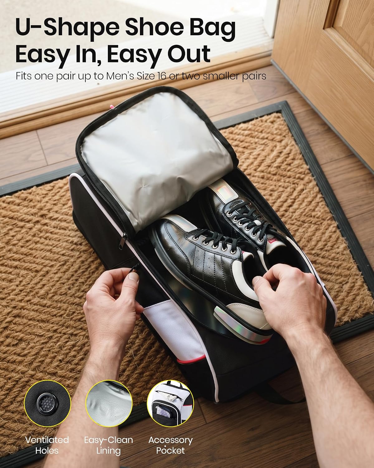 Fanwoli 3 Ball Bowling Bag, Modular Add-On Ball Bag, Black White
