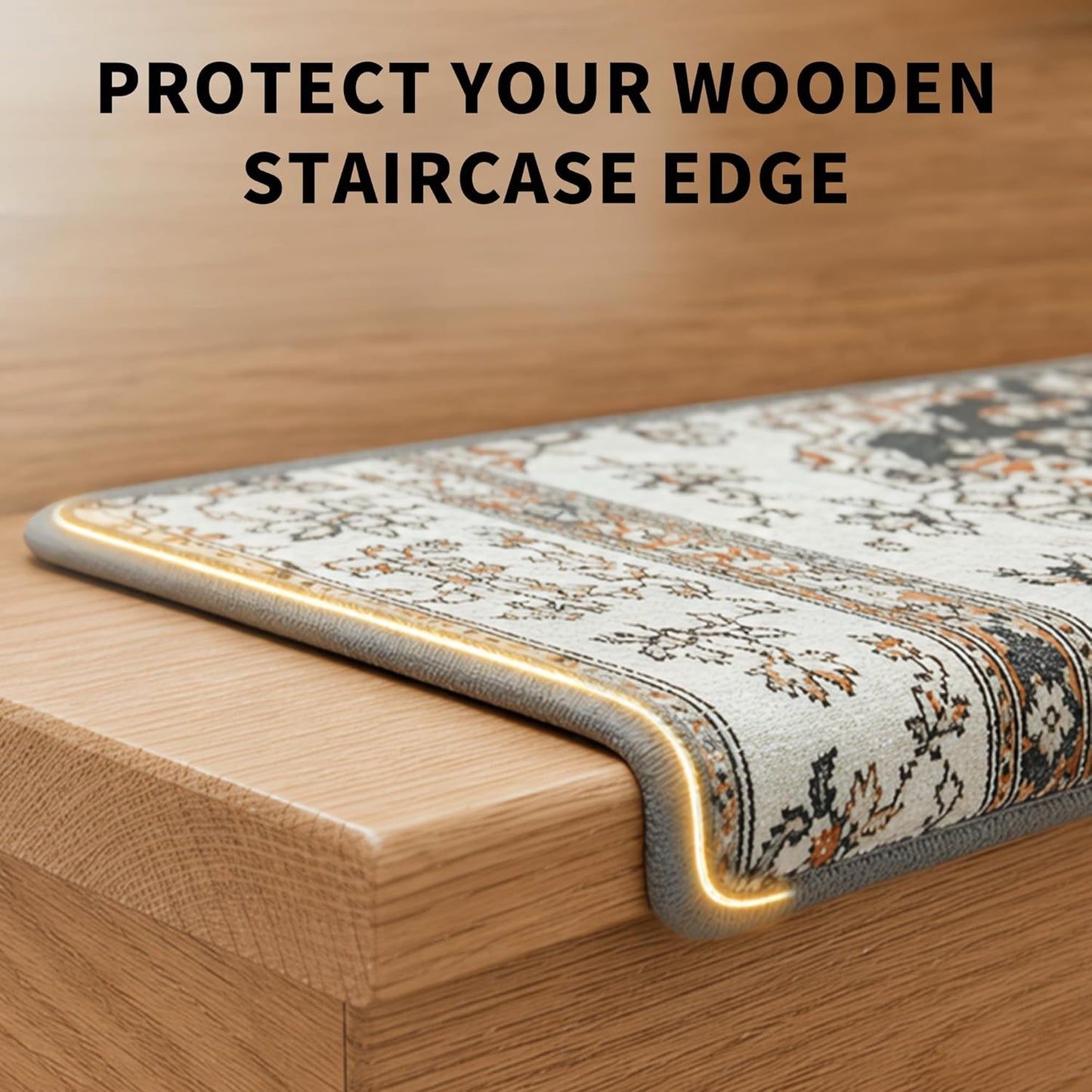 Bullnose Stair Treads, 14 Pack 30 x 9.5 Inch Non-Slip Carpet Mats for Wooden Steps, Protective Indoor Stairway Covers with 1.5" Edge Protection for Kids, Seniors and Pets Brown 14 PIECES
