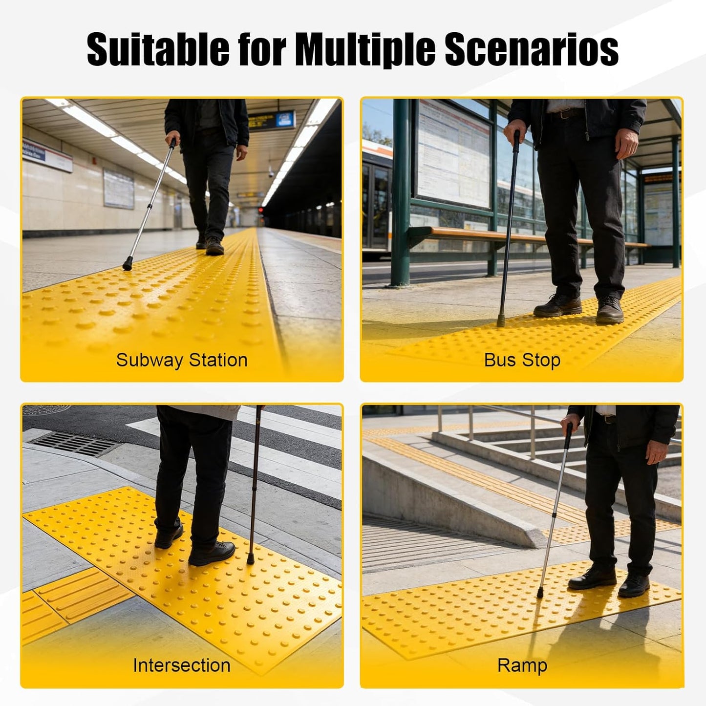 Tactile Warning Pad，ADA Warning Pads, 2x4 FT Vibrant Yellow PVC, Strip & Stick Adhesive Backing for for Outdoor Steps, Ramps, Transit Platforms