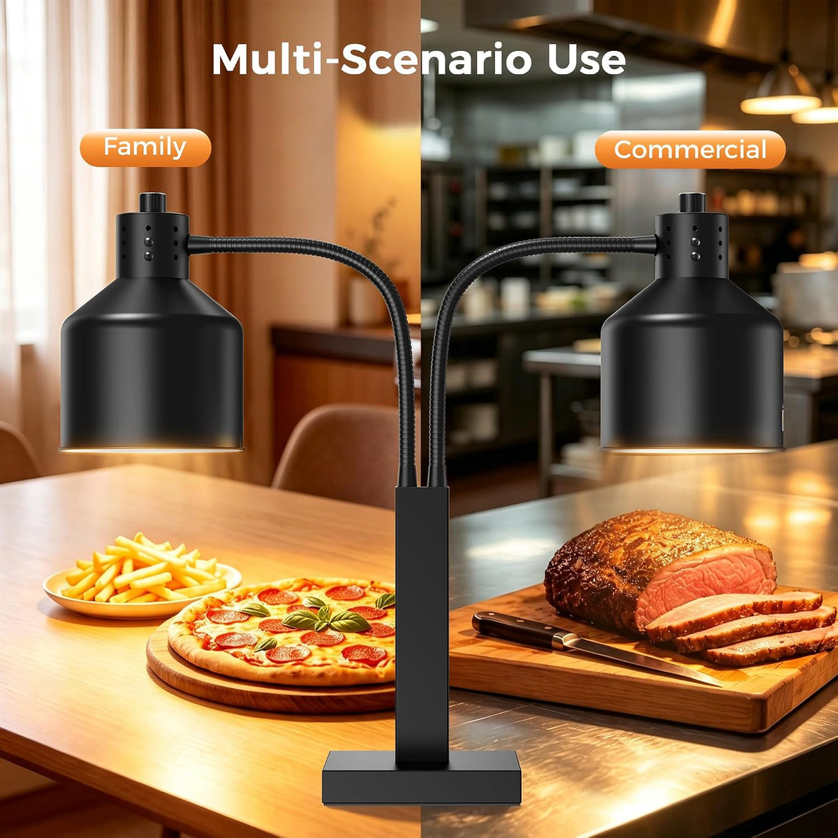 CAMMOO Food Heat Lamp with 8000H Lifespan, Stable C-Clamp for Table Edge Black