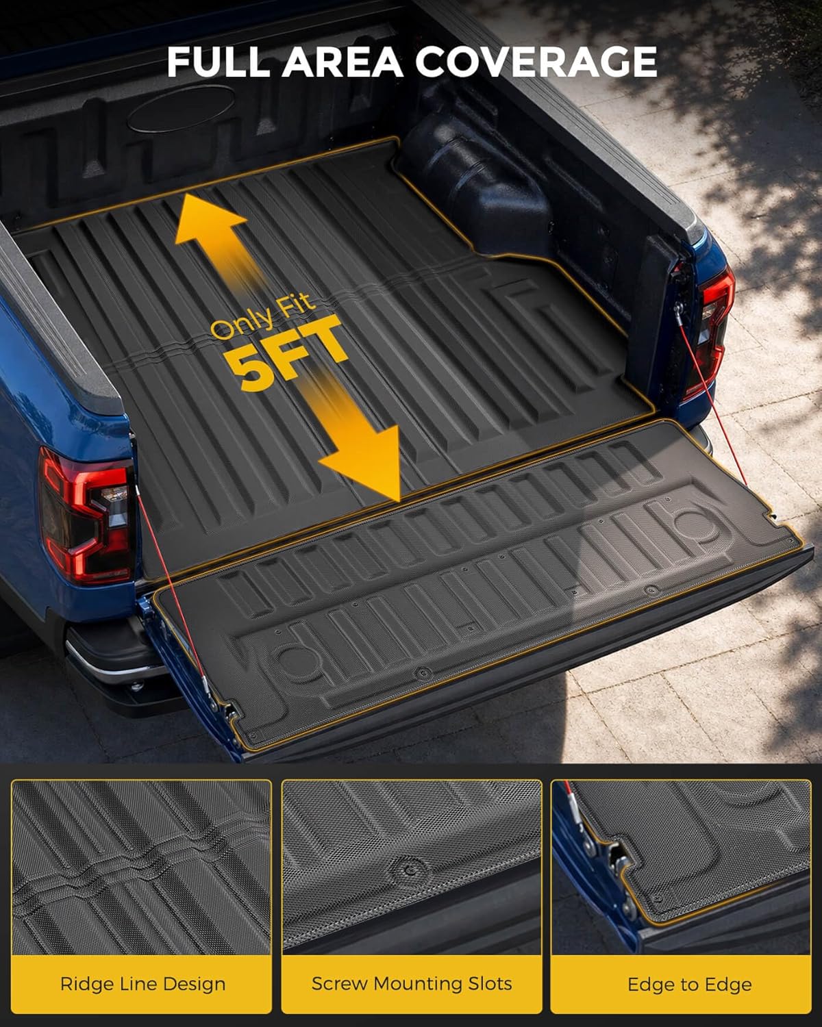 Truck Bed Mat &Tailgate Liner for Ford Ranger 2026 2025 2024 (5FT, 59.6''), All Weather TPE Cargo Mat for Ford Ranger 2024-2026 Accessories