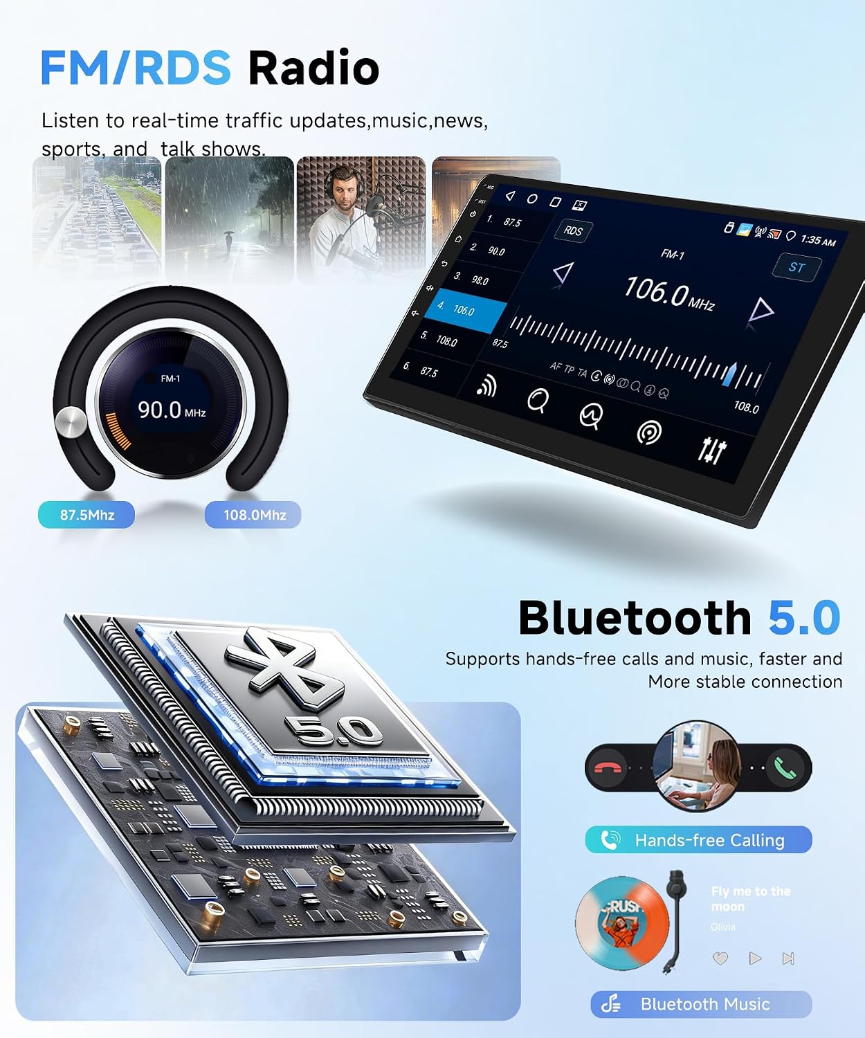 4G+64G Car Radio Stereo for Toyota Camry 2006-2011(Manual A/C) 10.1inch IPS Touch Screen/Android 15/Wireless CarPlay/Android Auto/DSP 32 EQ/GPS/WiFi/5.0Bluetooth/FM/RDS/SWC/AHD Backup Camera