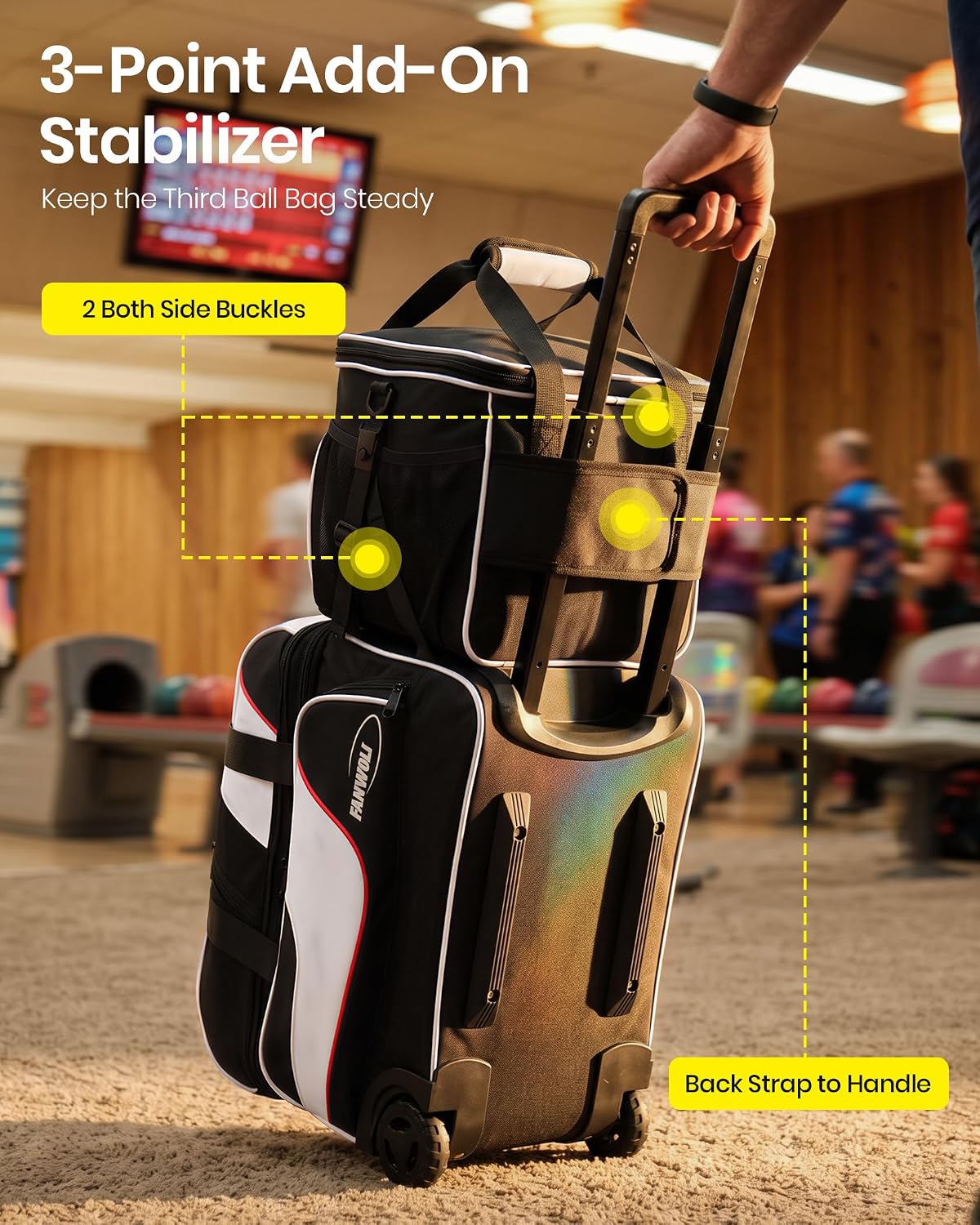 Fanwoli 3 Ball Bowling Bag, Modular Add-On Ball Bag, Black White