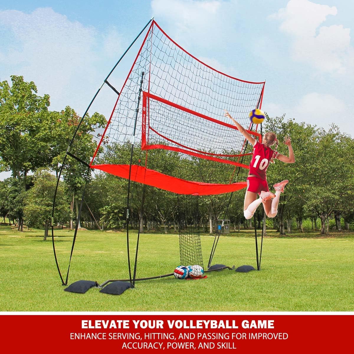 JOLORLY 12x11 ft Large Volleyball Practice Net Station with 5 Adjustable Heights for Backyard, Outdoor, Indoor Training Equipment System Freestanding