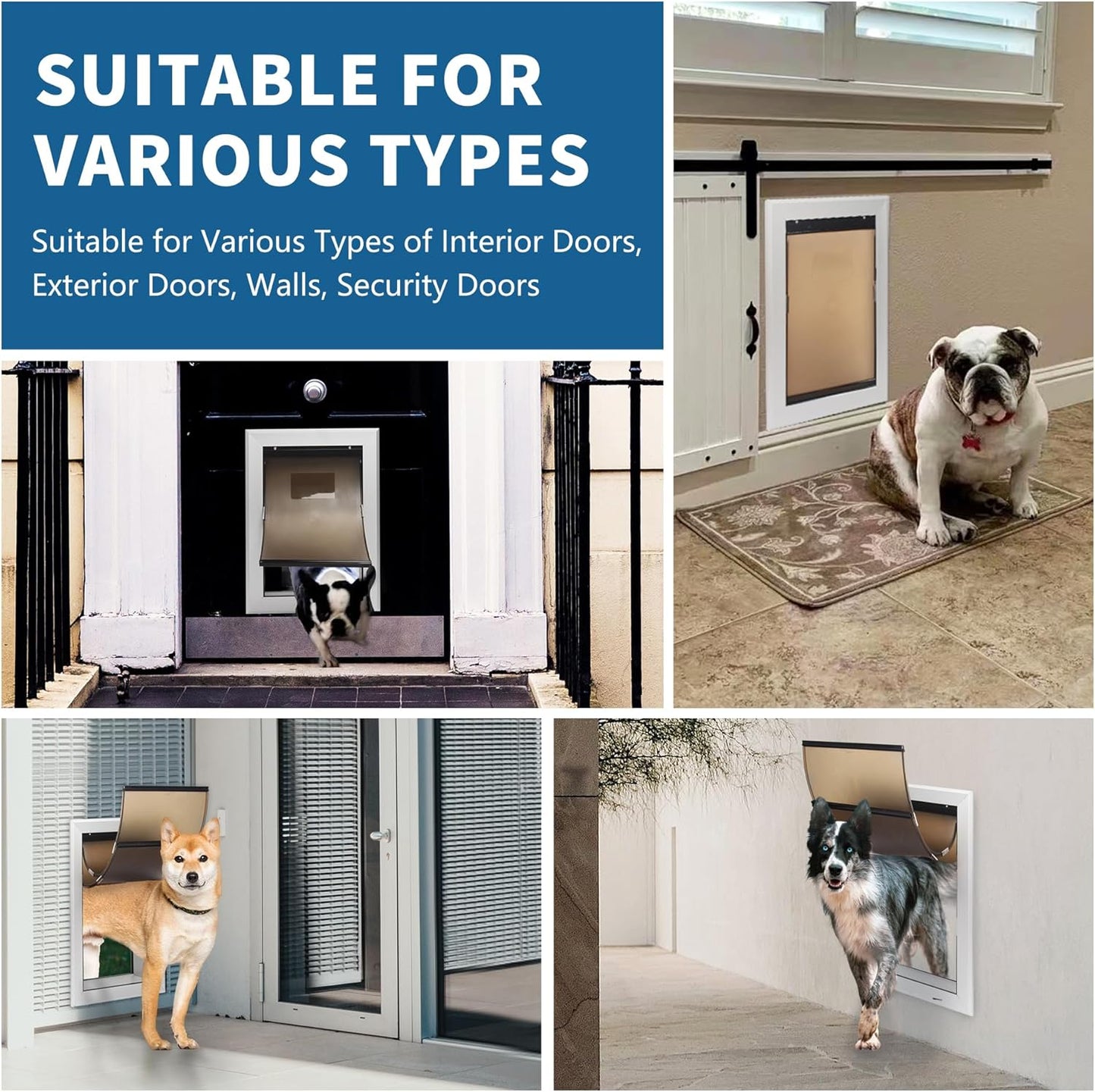 iPetba Dog Door for Wall Pet Doors for Interior Exterior Cat Door with Aluminum Frame Telescoping Tunnel Sliding Glass Doggie Doors for Extreme