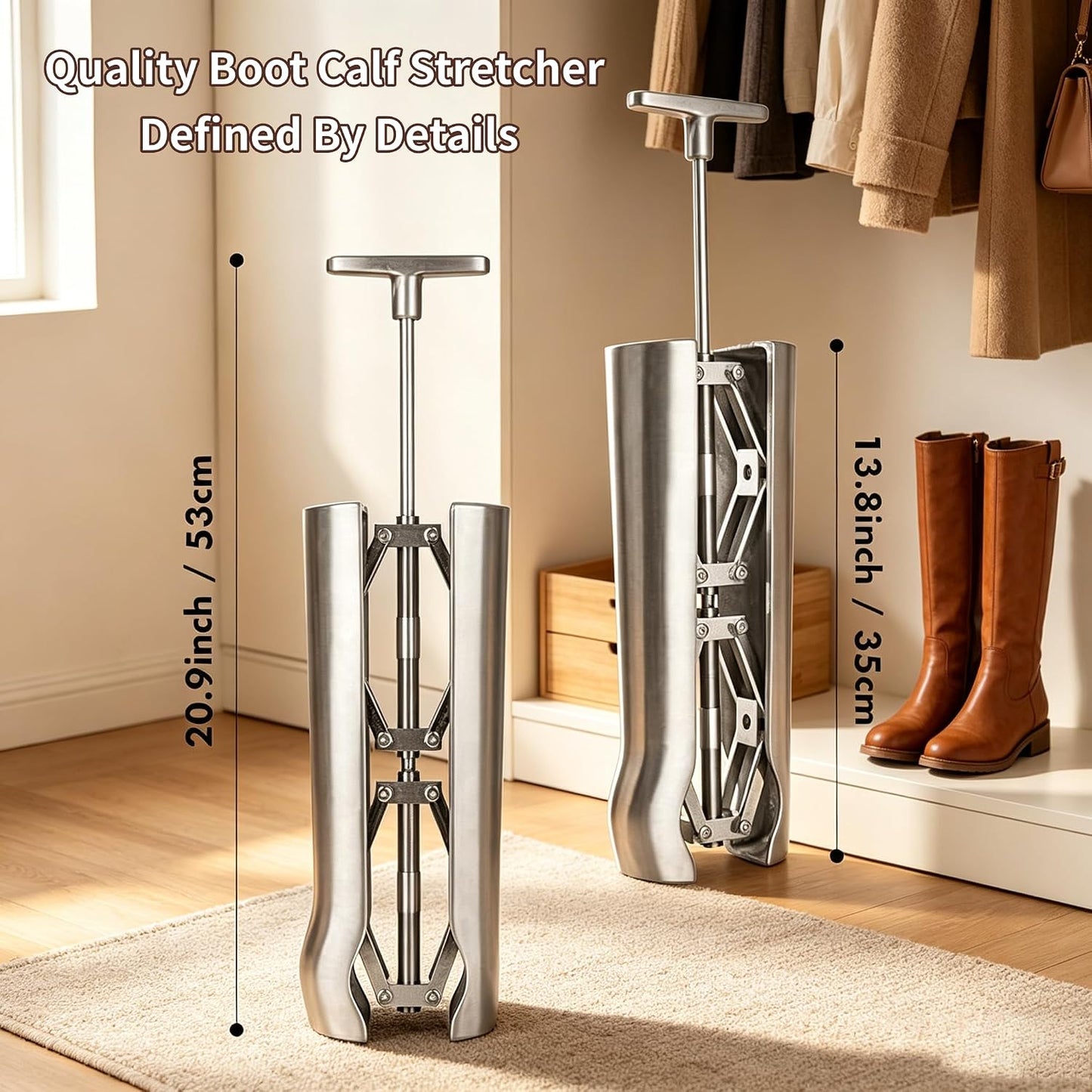 Professional Cast Aluminum Combination Boot Instep & Shaft Stretcher, Adjustable.Expander, Unisex Tool Relieves Tightness on Ankle, Calf & Lower Leg, Fits Most Tall Leather Boots